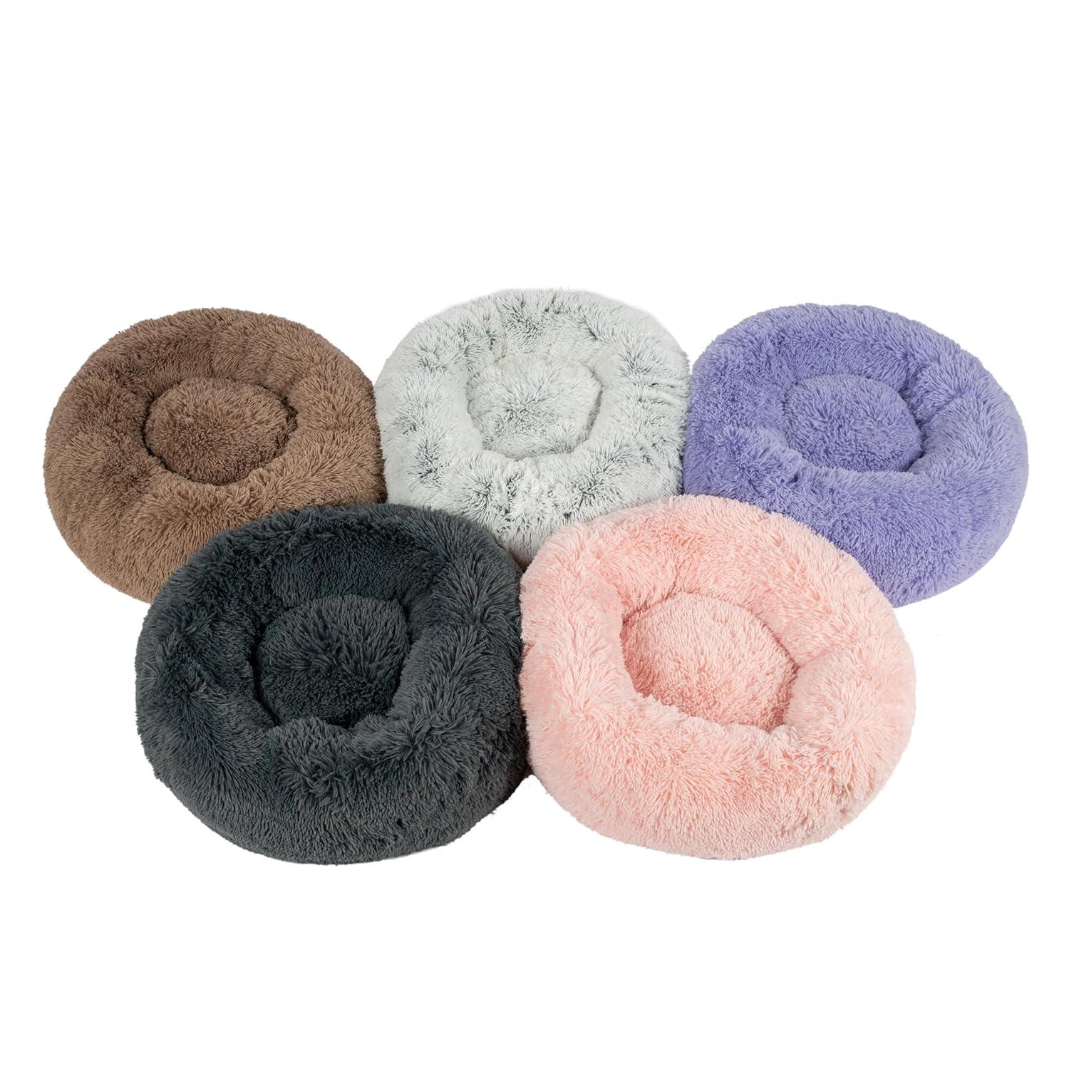 Best Pet Supplies Donut Dog Bed with Faux Fur, Anti-Anxiety Cushion, Slip-Resistant