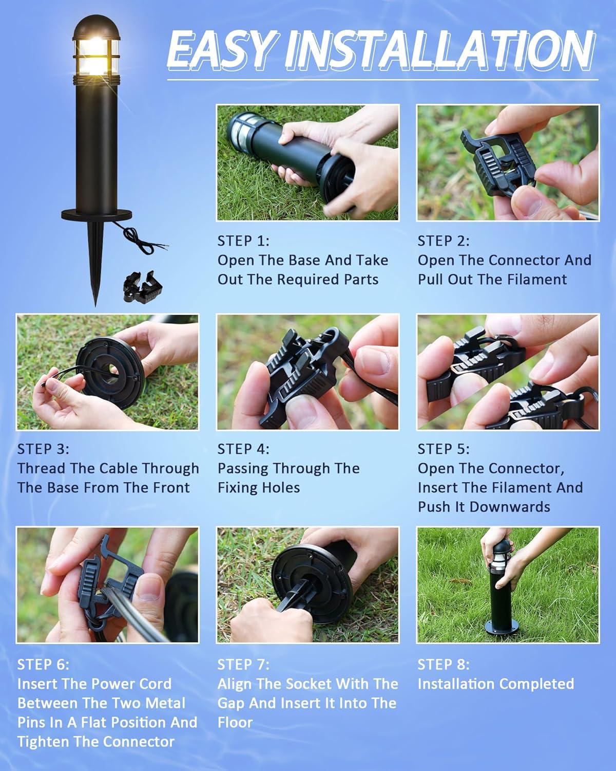 6 Pack Low Voltage Landscape Pathway Lights, 12V LED Bollard Light IP67 Waterproof, Outdoor Driveway Walkway Wired Lights (Included Connector) - Yard Garden Lawn, 2700K Warm White