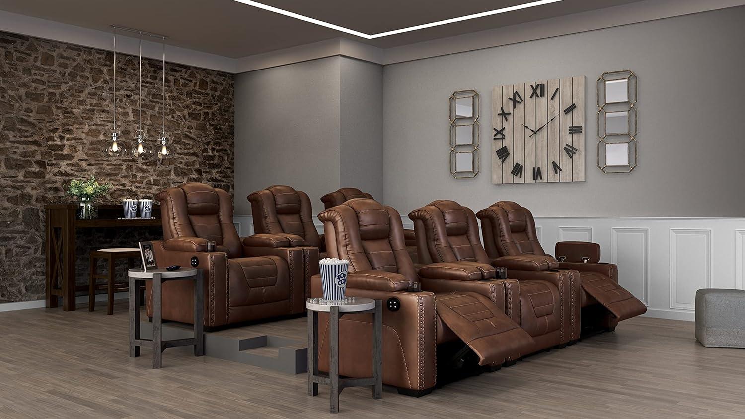 Signature Design by Ashley Owner's Box Faux Leather Power Recliner in Thyme