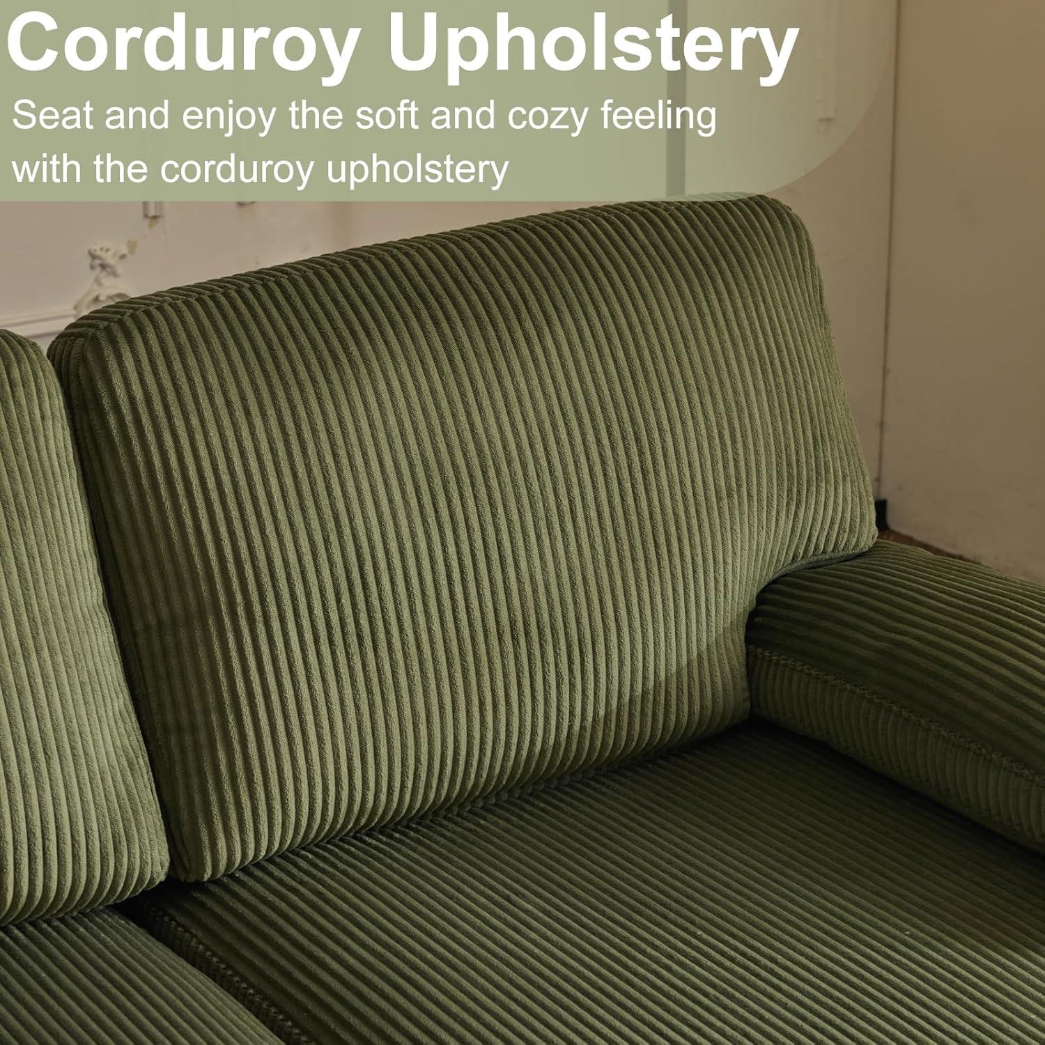 Ktaxon U-Shaped Sectional Sofa, 111"  Corduroy Couch, 4 Seat Lounge Sleeper with Double Chaise for Living Room Green