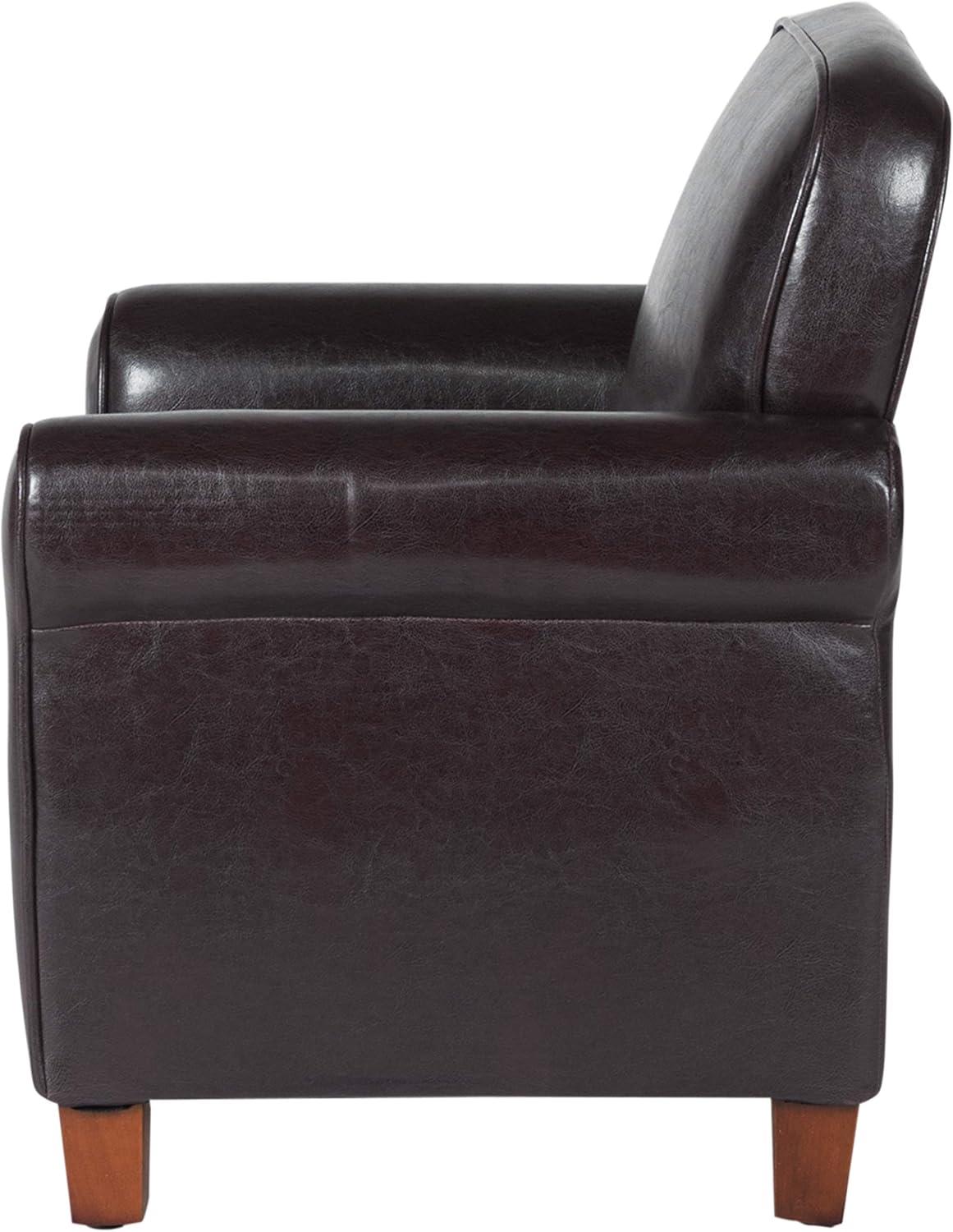 Kids Dark Brown Faux Leather Club Chair with Wood Legs