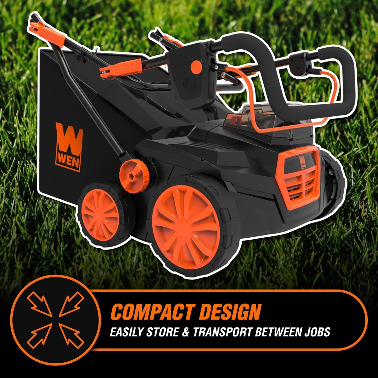 WEN 15" 20V Cordless Electric Dethatcher and Scarifier Walk-Behind Lawn Mower