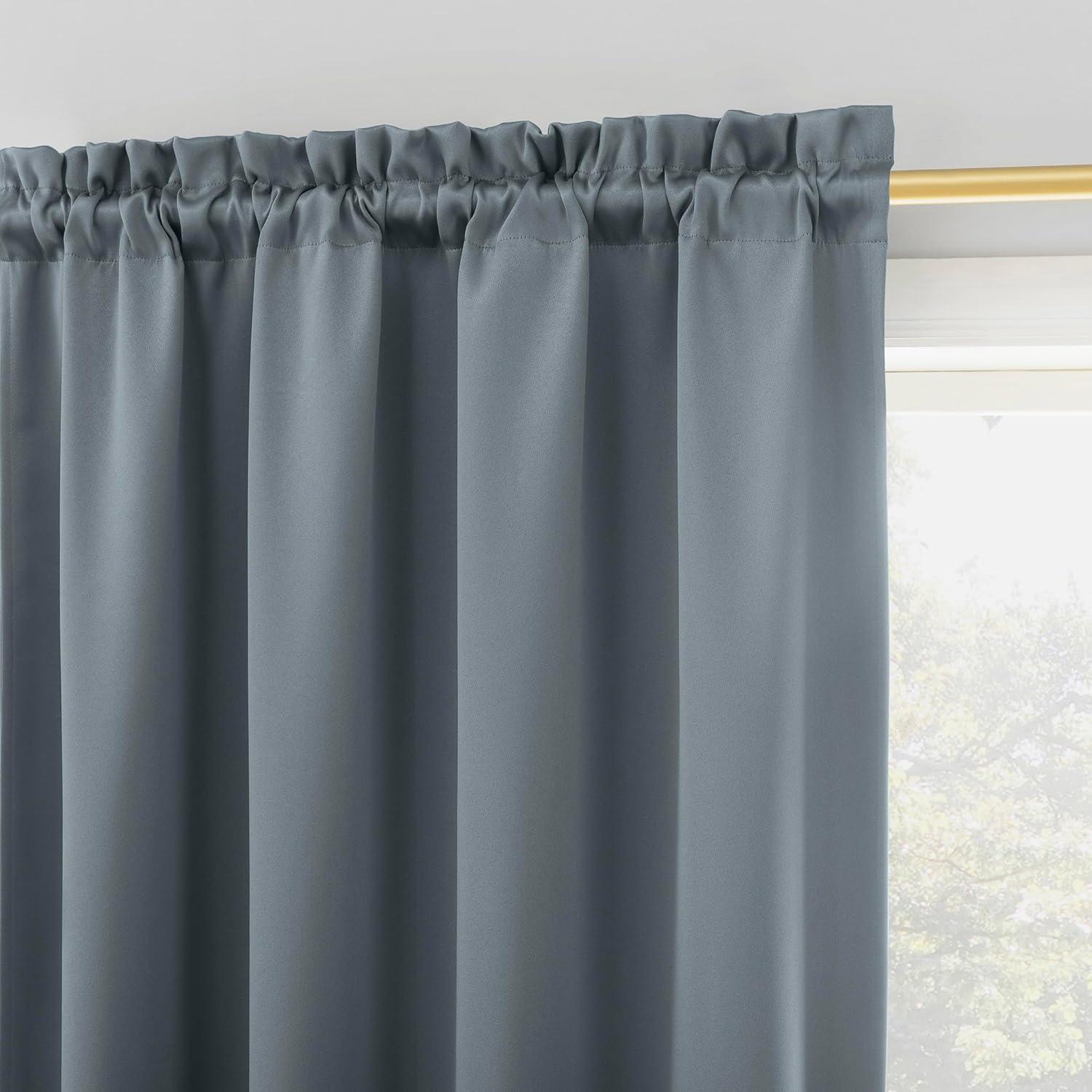 40"x84" Sun Zero Blackout Kenneth Energy Saving Rod Pocket Curtain Panel Denim Blue: Thermal Insulated, Noise Reduction
