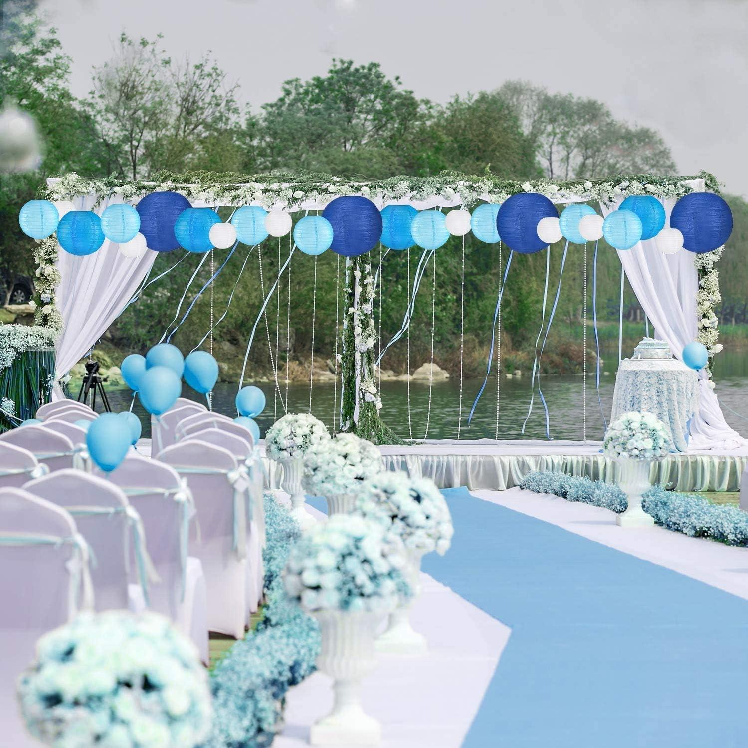 Blue Paper Lanterns 12 Pcs Assorted size of 6" 8" 10" 12" Chinese Round Paper Hanging Decorations Lanterns Lamps for Home Decorations, Parties, and Weddings