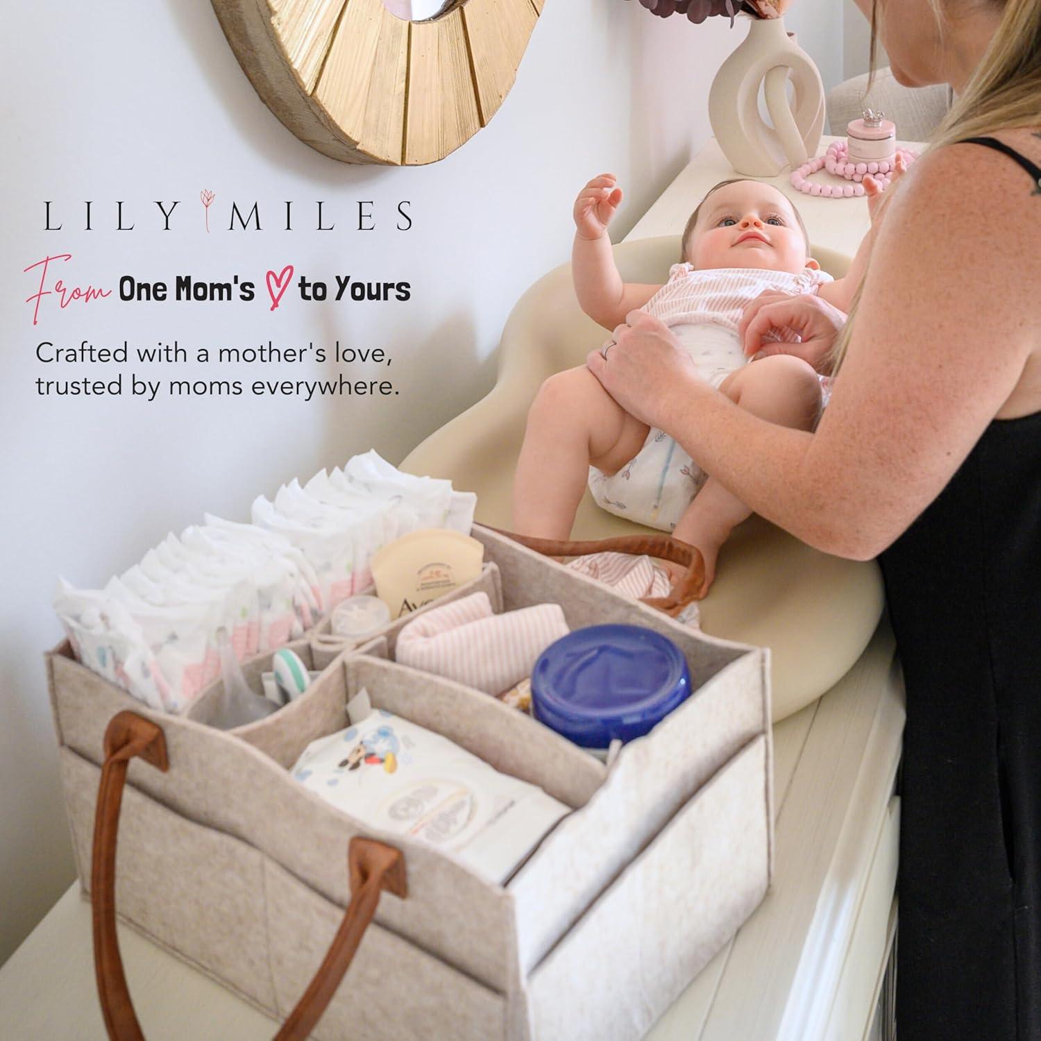 Lily Miles Baby Diaper Caddy Organizer - Nursery Storage Basket for Newborn Essentials - Shower Registry Gifts