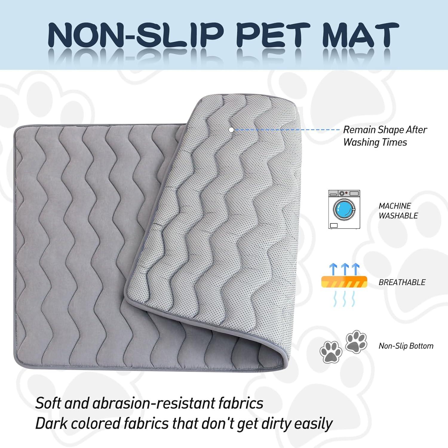 Paw Inspired Washable Padded 42" Crate Mats for Dogs | 41" x 28" Size, Fits 42-inch Kennels | Anti-Slip, Leakproof, Waterproof, Reusable Plush Pet Pads (Gray)