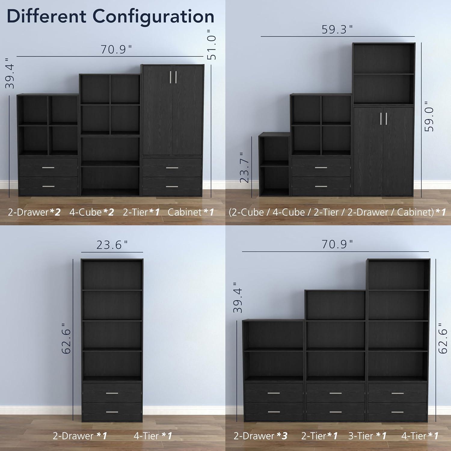 24/7 Shop At Home 47" Silkpath Modern 4 Tier Stackable Bookcase: Modular Organizer, MDF Wood