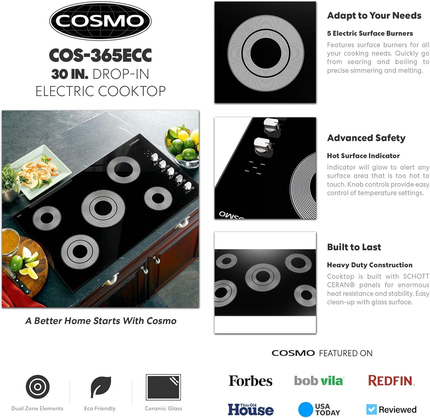 36 in. Electric Ceramic Glass Cooktop with 5 Burners, Dual Zone Elements, Hot Surface Indicator Light and Control Knobs