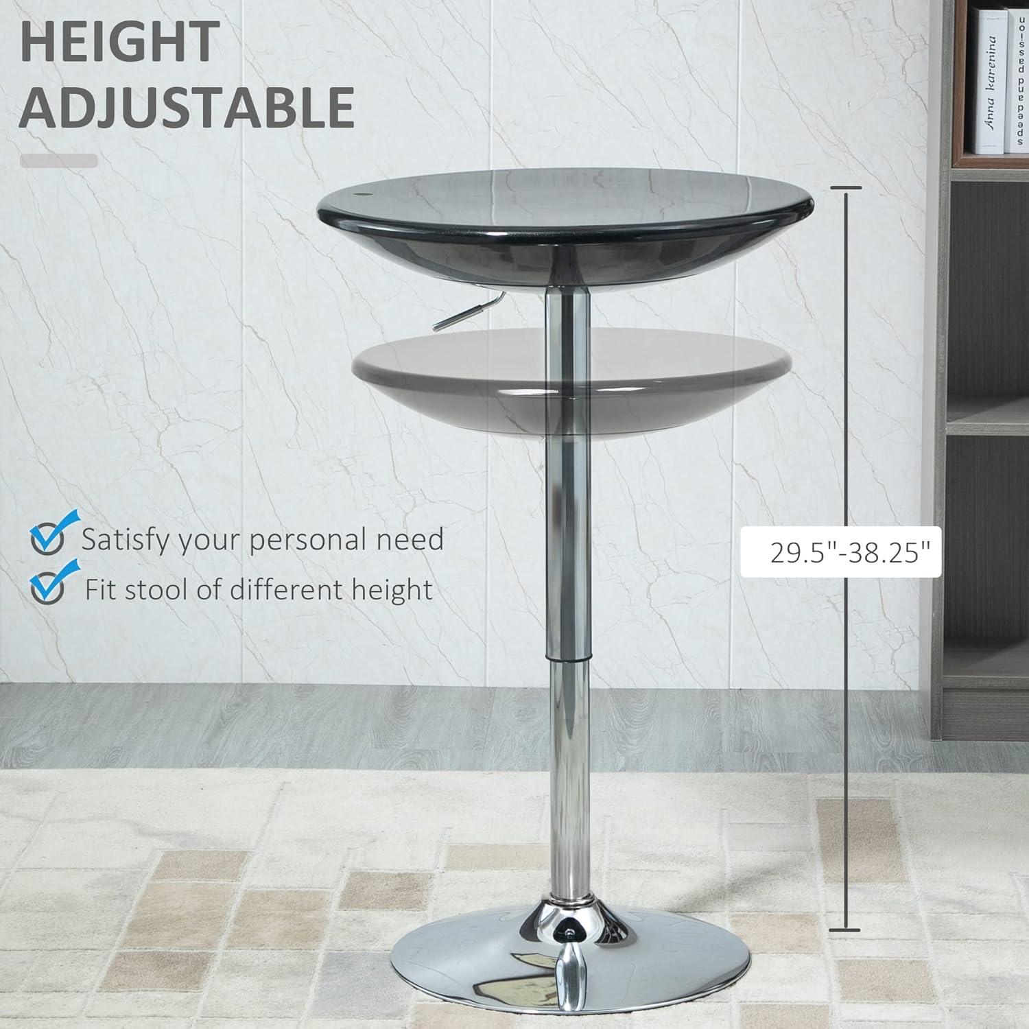 HOMCOM 24.5" Round Cocktail Bar Table Metal Base Tall Bistro Pub Desk Adjustable Counter Height Black Silver