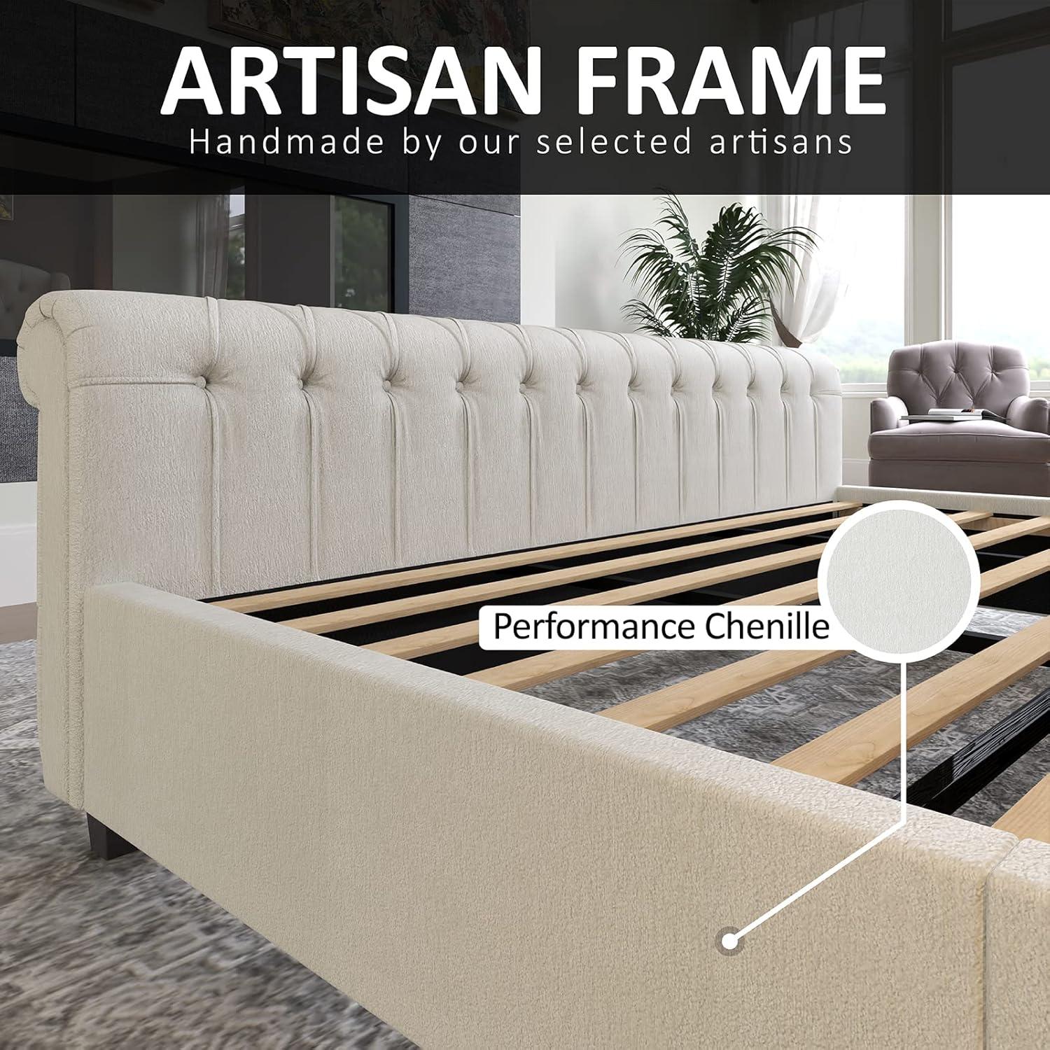 Dulane Chenille Upholstered Sleigh Bed with Scroll Wingback Headboard