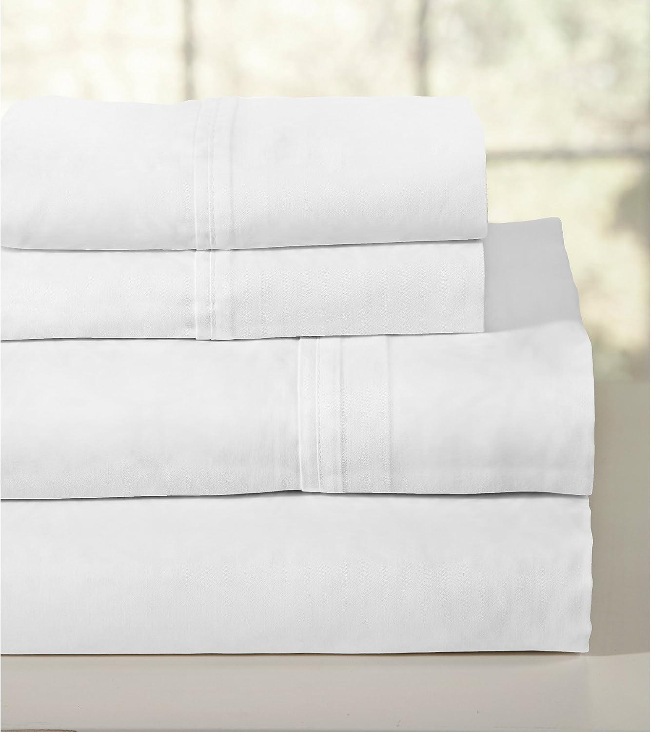 White Twin XL Cotton Percale Deep Pocket Sheet Set