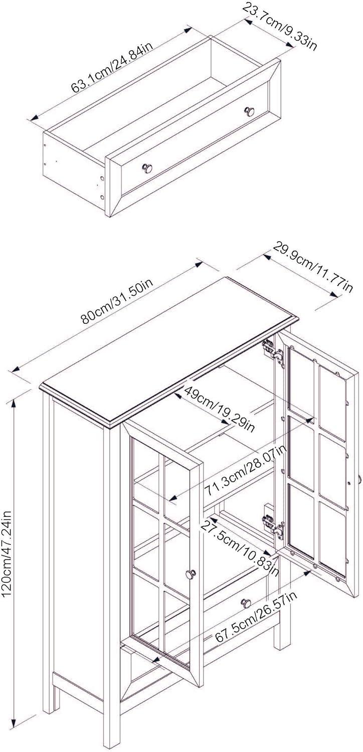 White Transitional Farmhouse China Cabinet with Glass Doors