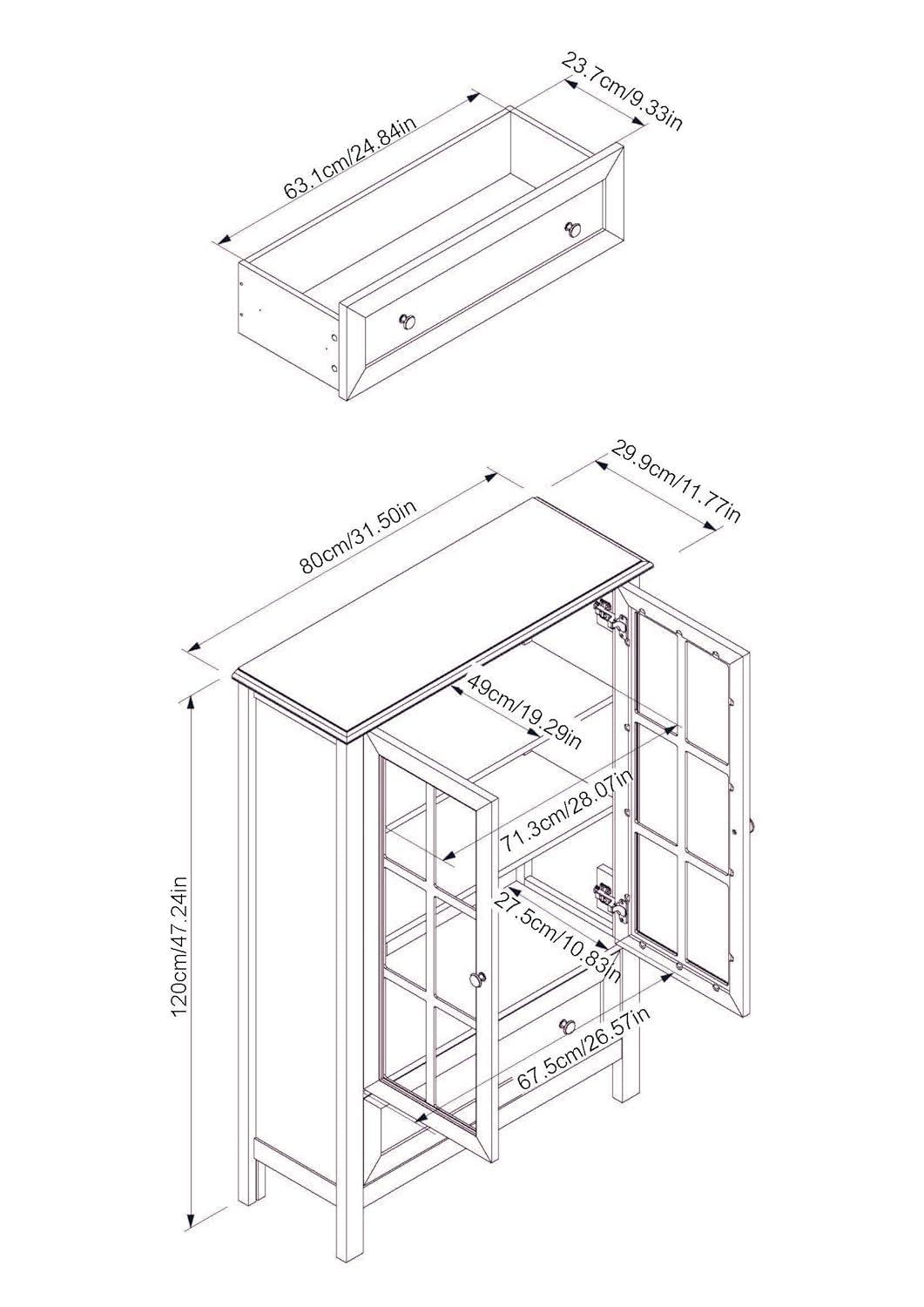 Signature Design by Ashley Miranda Farmhouse Adjustable Accent Cabinet or Wardrobe with Glass Doors, White