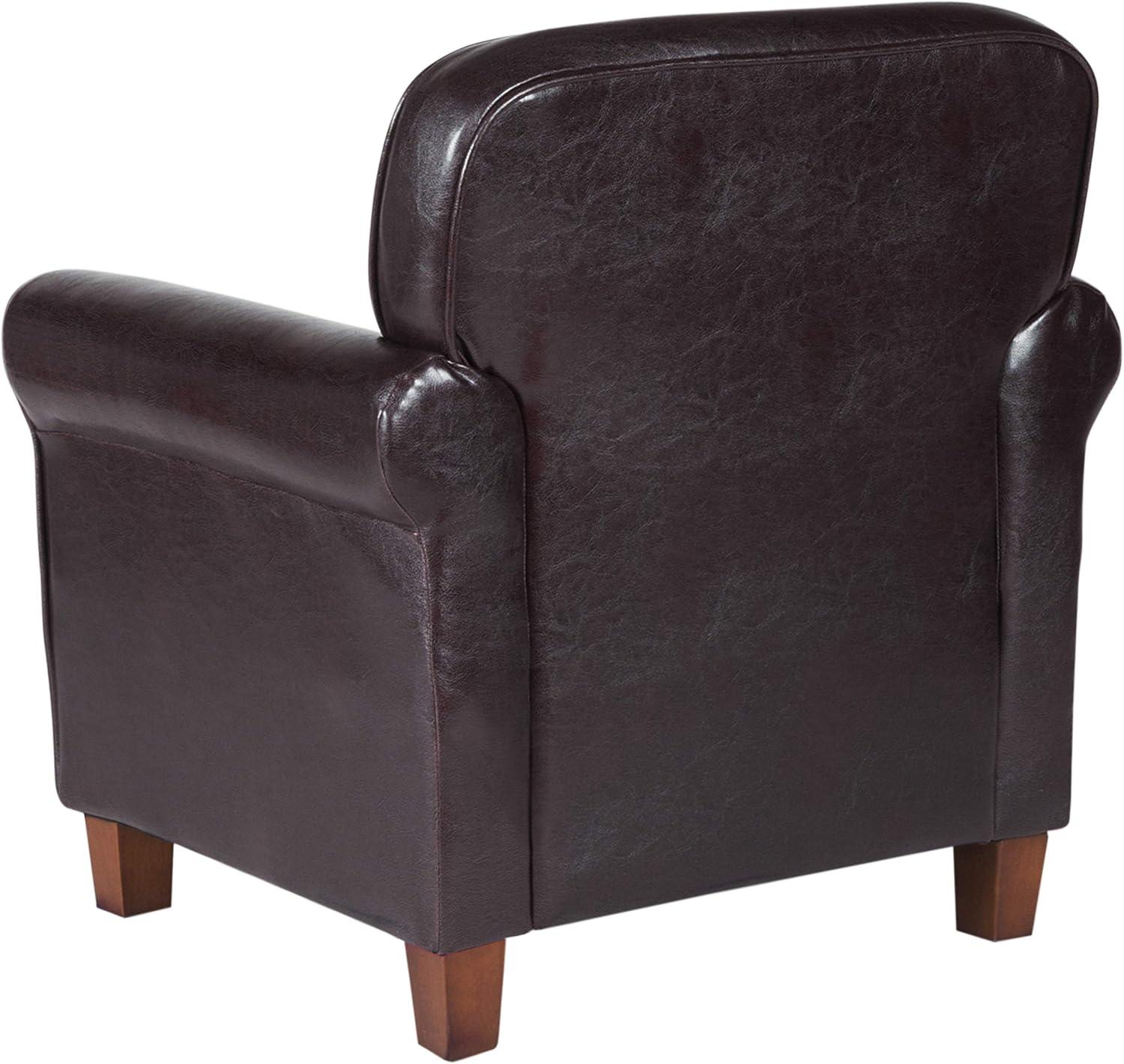 Kids Dark Brown Faux Leather Club Chair with Wood Legs