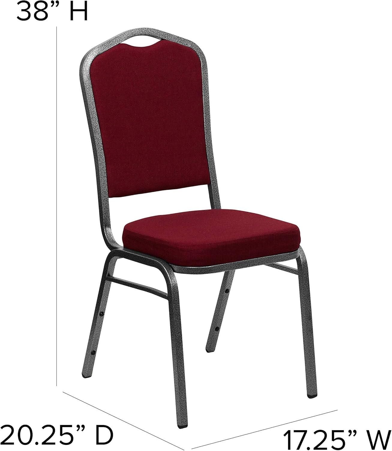 Flash Furniture 4 Pack HERCULES Series Crown Back Stacking Banquet Chair in Burgundy Fabric - Silver Vein Frame