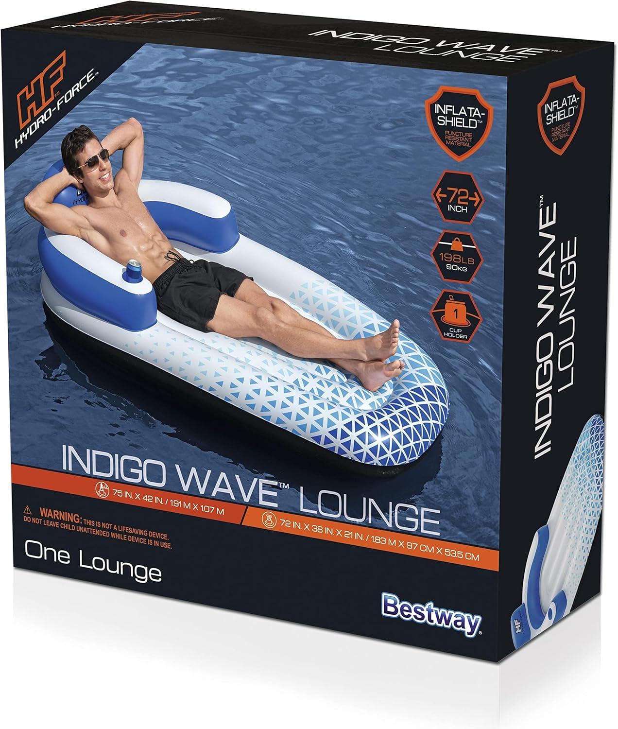 Bestway Bestway Hydro Force: Indigo Wave Pool Lounge 72" x 42"  - Inflatable Pool Accessory, Built-In Cupholder, Water Float