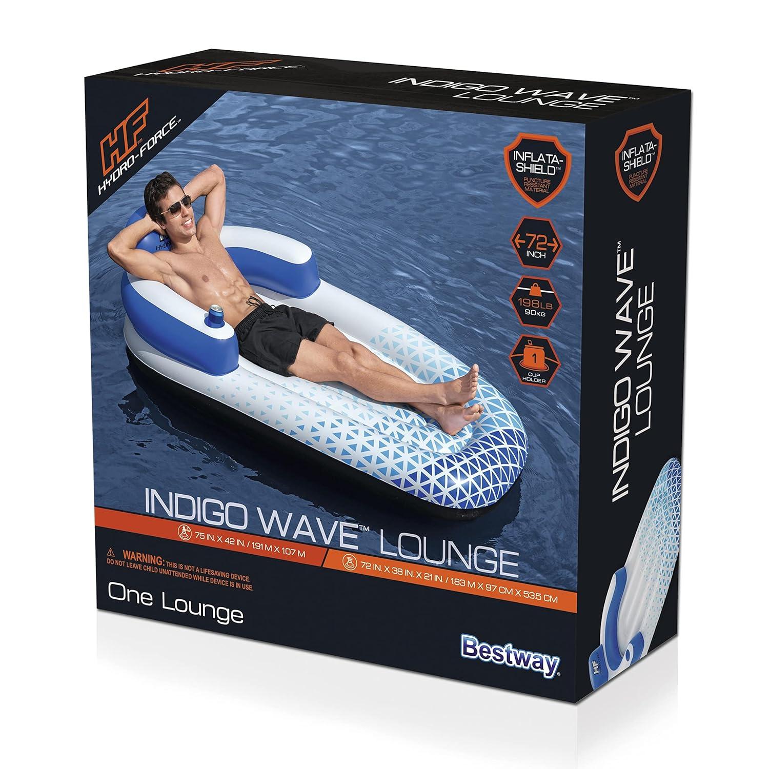 Bestway Bestway Hydro Force: Indigo Wave Pool Lounge 72" x 42"  - Inflatable Pool Accessory, Built-In Cupholder, Water Float