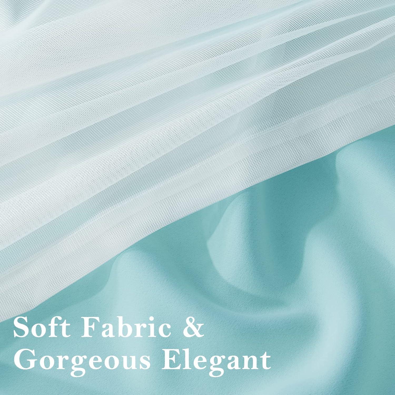 Set of 2 (84"x52") Caterina Layered Solid Blackout with Sheer Top Curtain Panels Aqua - Exclusive Home: Room Darkening, Thermal Insulated