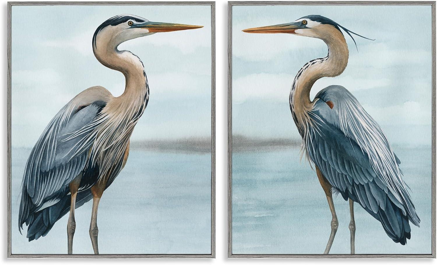 " Detailed Heron Bird Duo " by Grace Popp 2 - Pieces Painting Print