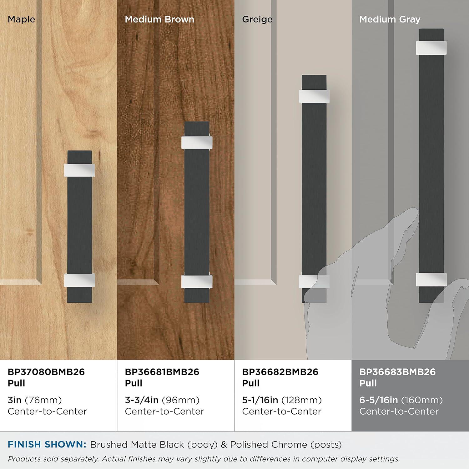 Amerock Overton 6-5/16 inch (160mm) Center-to-Center Brushed Matte Black/Polished Chrome Cabinet Pull