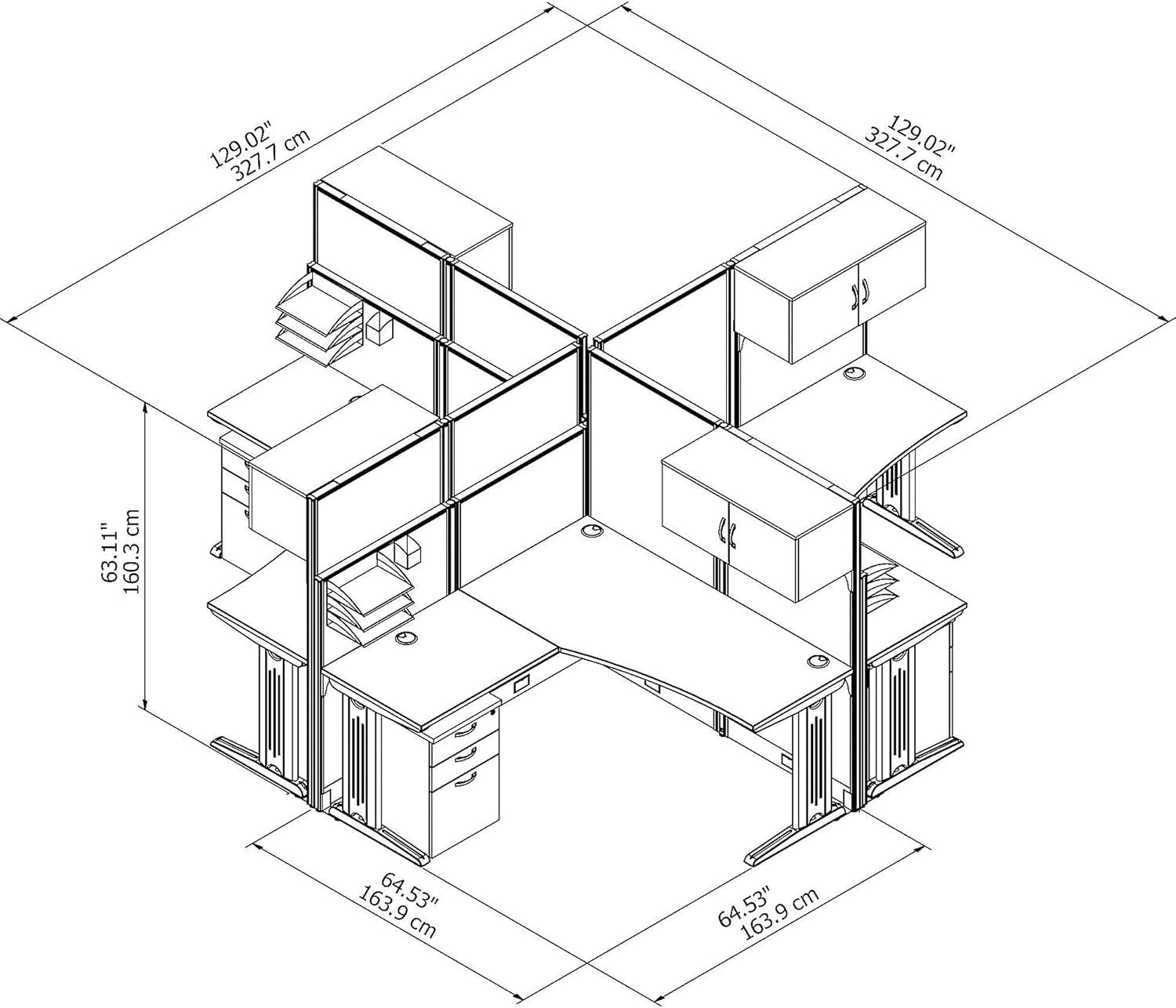 Office In An Hour L-Shaped 4 Person Cubicle with Cable Management