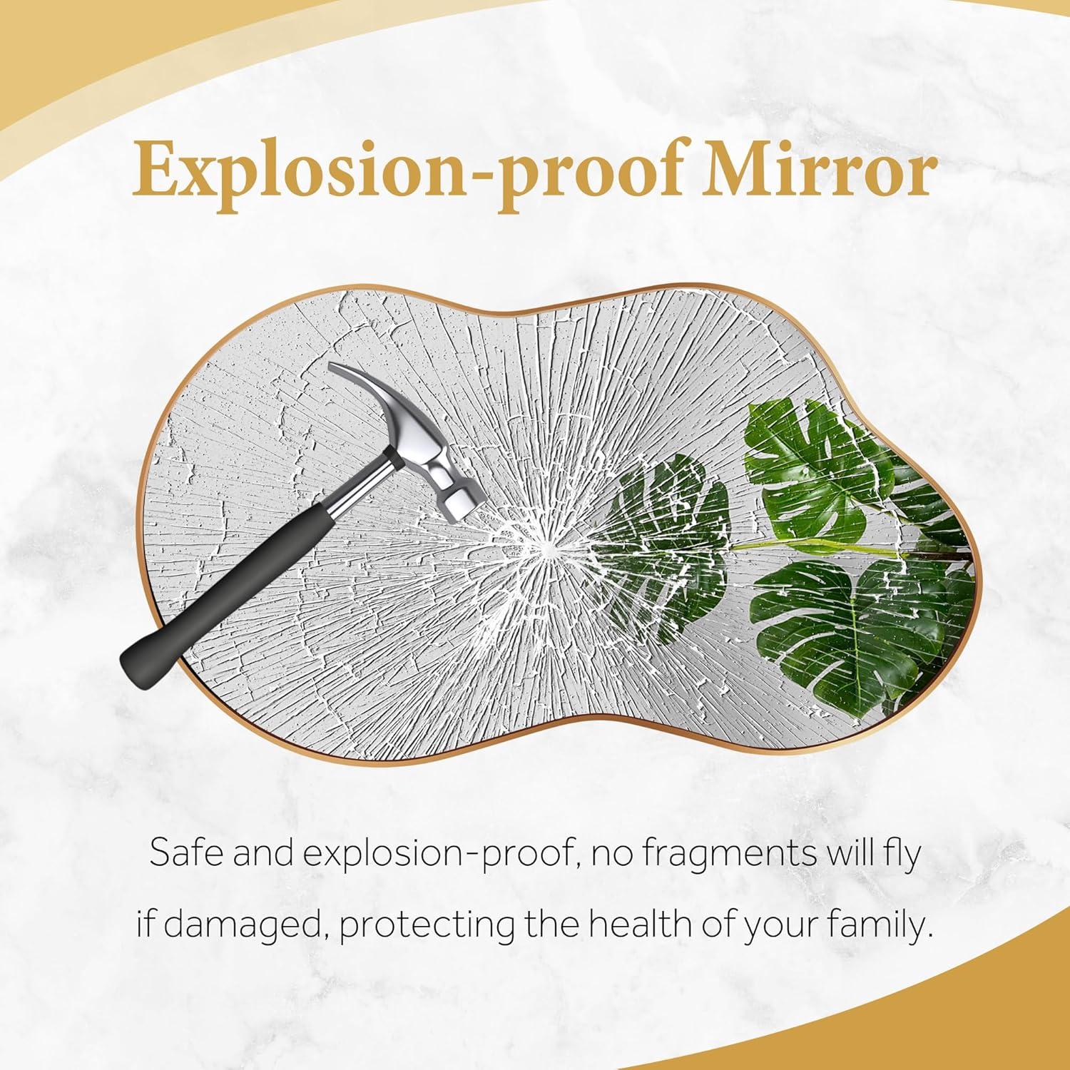 36 in. W. x 24 in. H Irregular Gold Aluminum Alloy Framed Wall Mirror Asymmetrical Wall Mirror