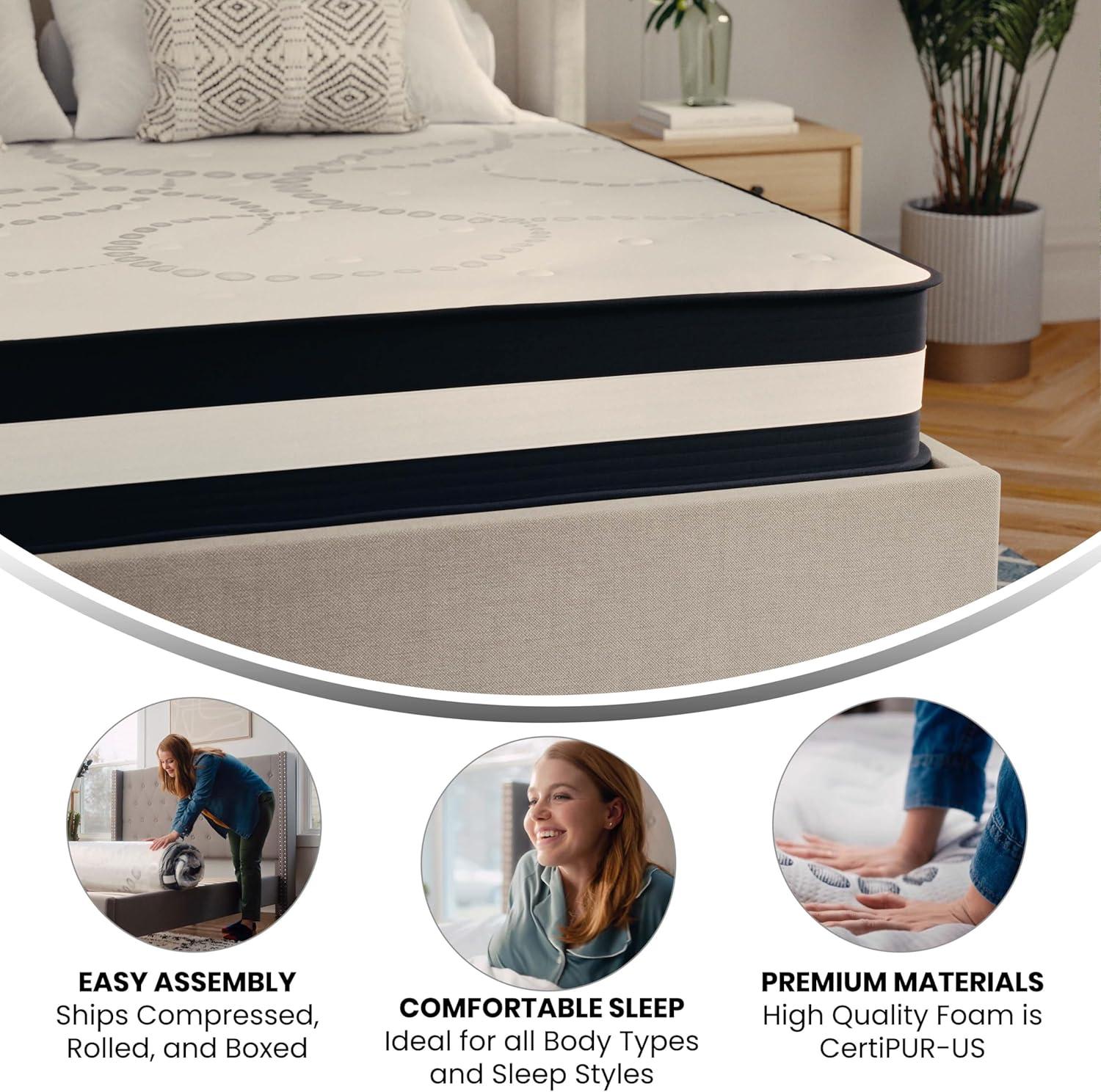 BizChair 12 Inch CertiPUR-US Certified Hybrid Pocket Spring Mattress, Queen Mattress in a Box