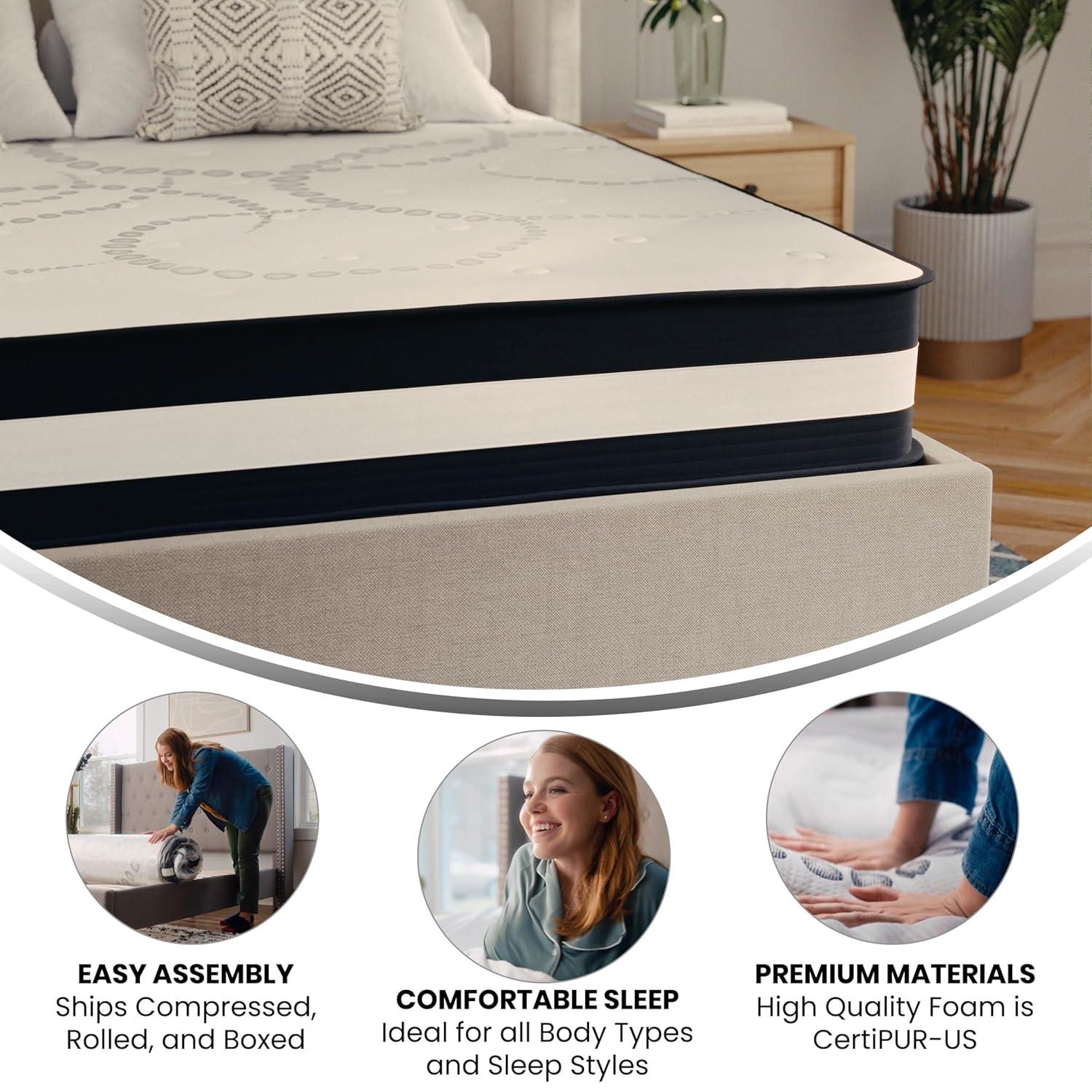 BizChair 12 Inch CertiPUR-US Certified Hybrid Pocket Spring Mattress, Queen Mattress in a Box
