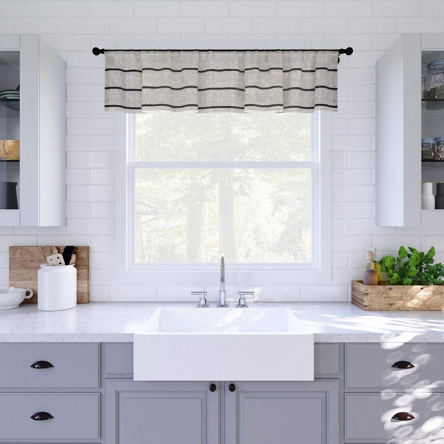 Clean Window Aso Twill Stripe Linen Blend Sheer Rod Pocket Kitchen Curtain Valance