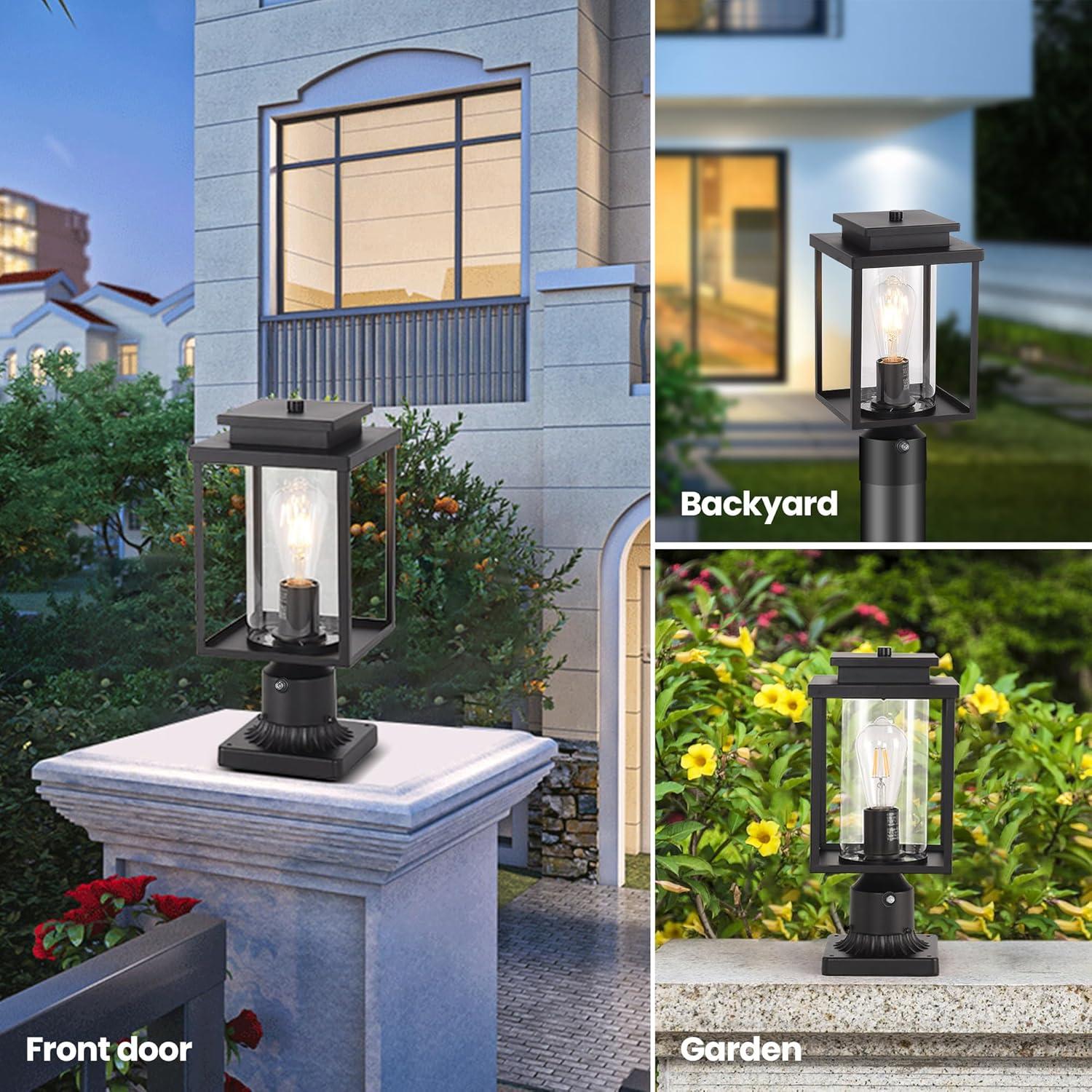 Solar Lamp Post Light, Solar Post Lights Outdoor Waterproof, Solar Light for Pole Outside, Dusk to Dawn Black Outdoor Light Pole with Remote Control, Three Modes