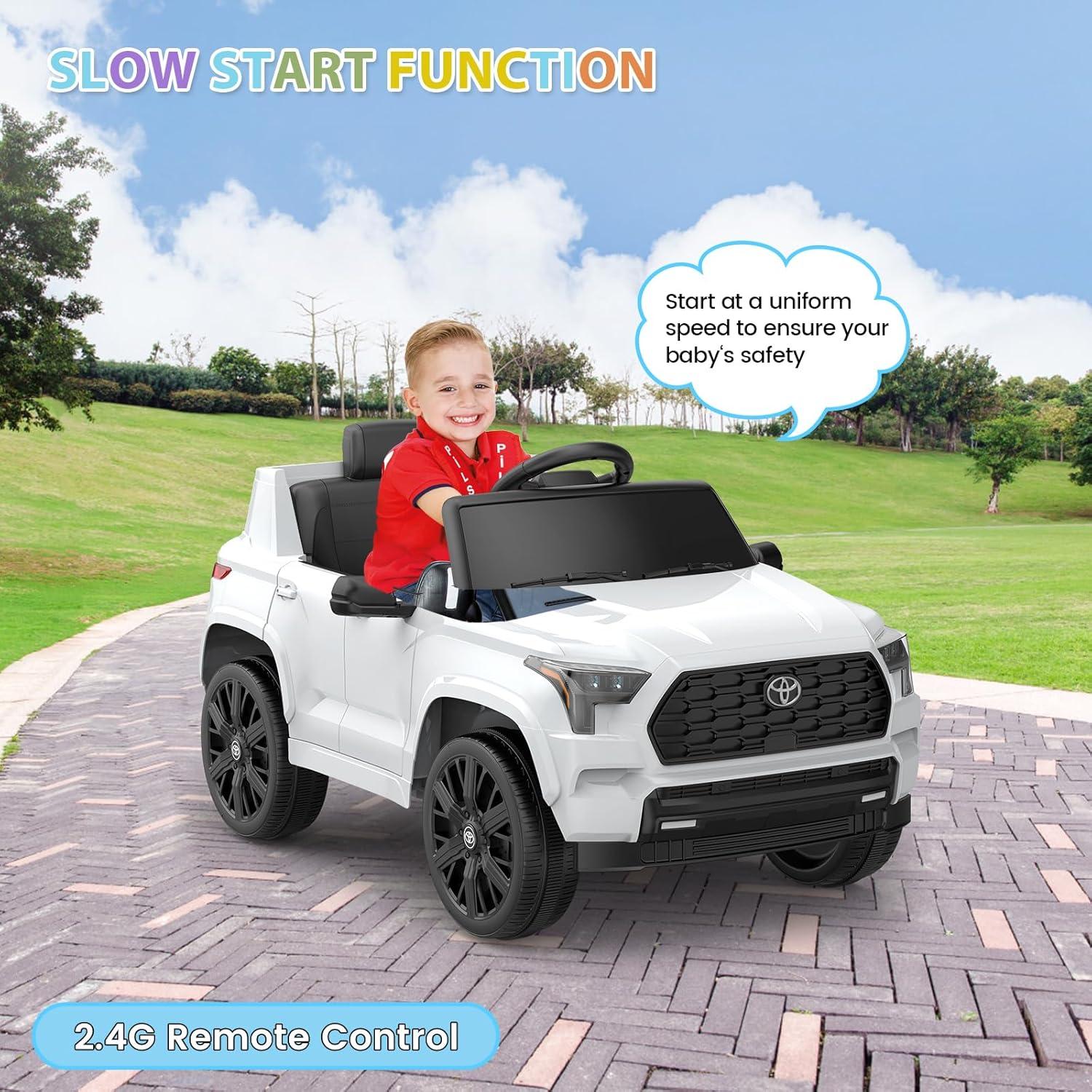 12V Ride on Truck Car, Licensed Toyota Kid Cars Battery Powered Kids Electric Vehicles, Ride on Toys with Remote Control, Spring Suspension, LED Lights, Music, 3 Speeds