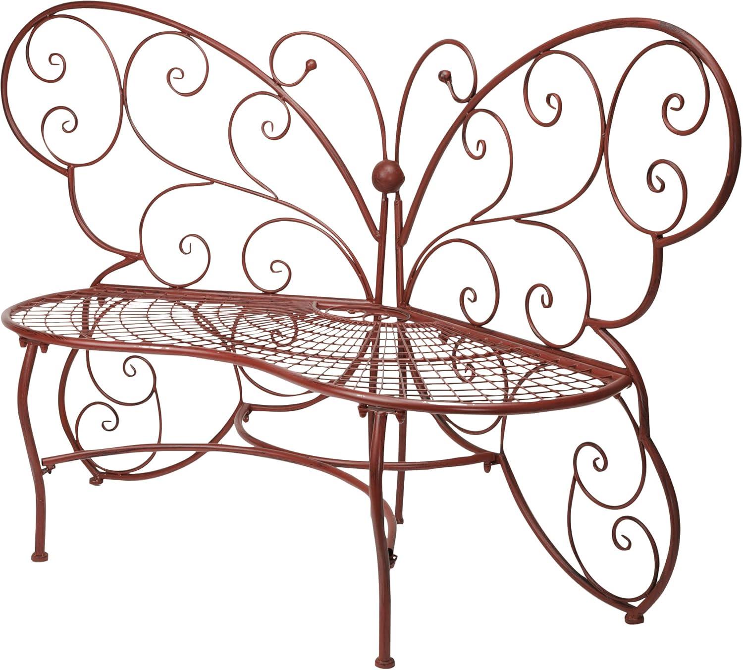 Butterfly Metal Bench Red - Alpine Corporation: Durable Garden Seating, Weather-Resistant Iron Construction