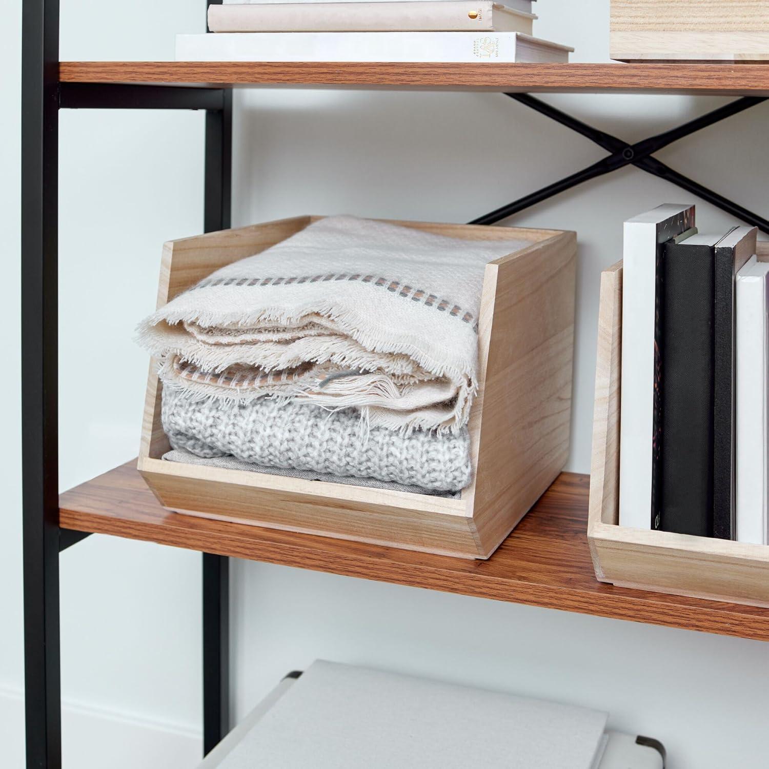 iDesign Renewable Wood Collection in Paulownia Wood Open Front Storage Bin, 11.46" x 8" x 10"