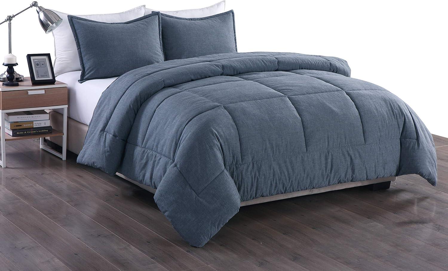 Twin Blue Washed Cotton Comforter Set