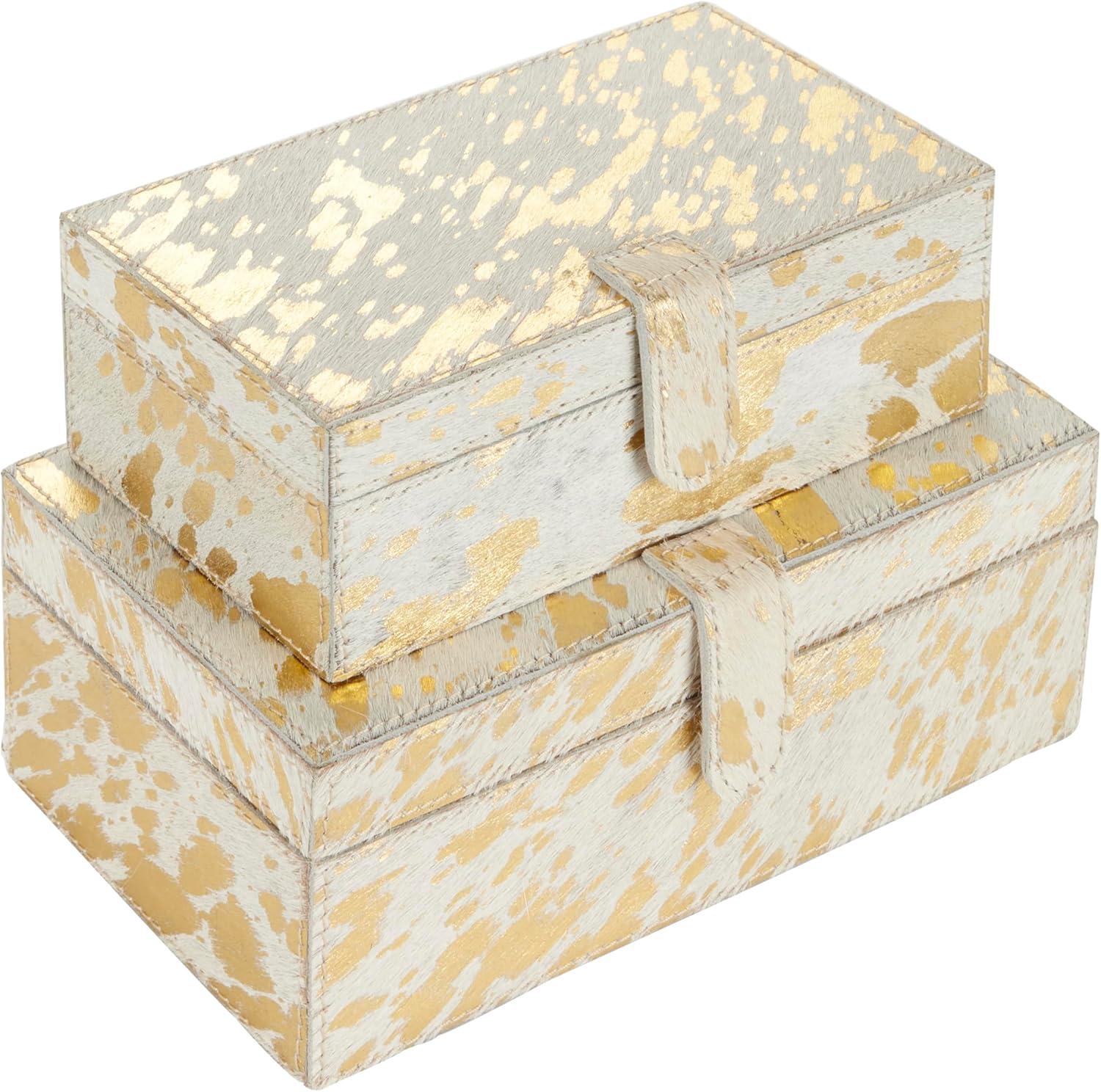 Glam Gold Leather Rectangular Decorative Box Set