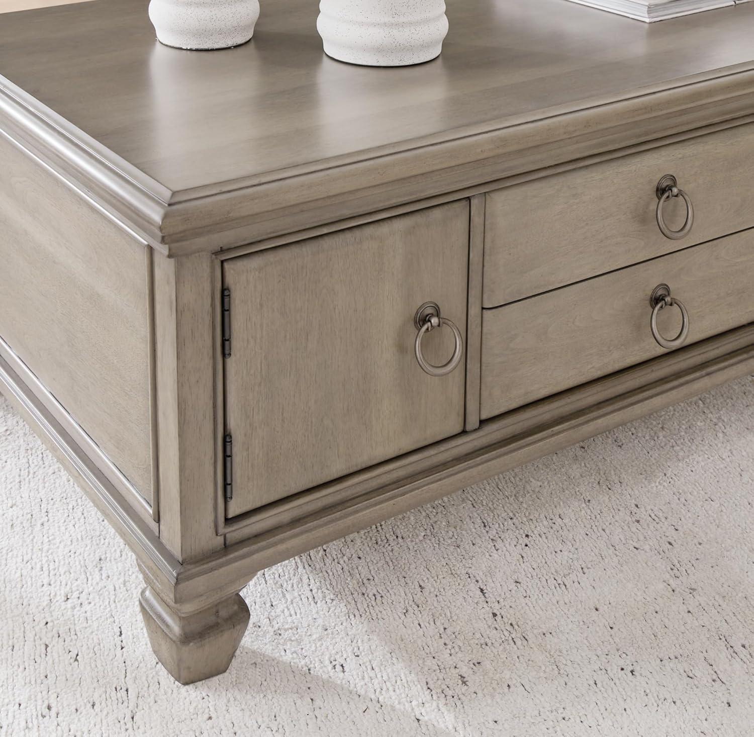 Signature Design by Ashley Lexorne Classic Cocktail Table with 2 Cabinets and 2 Drawers, Light Gray