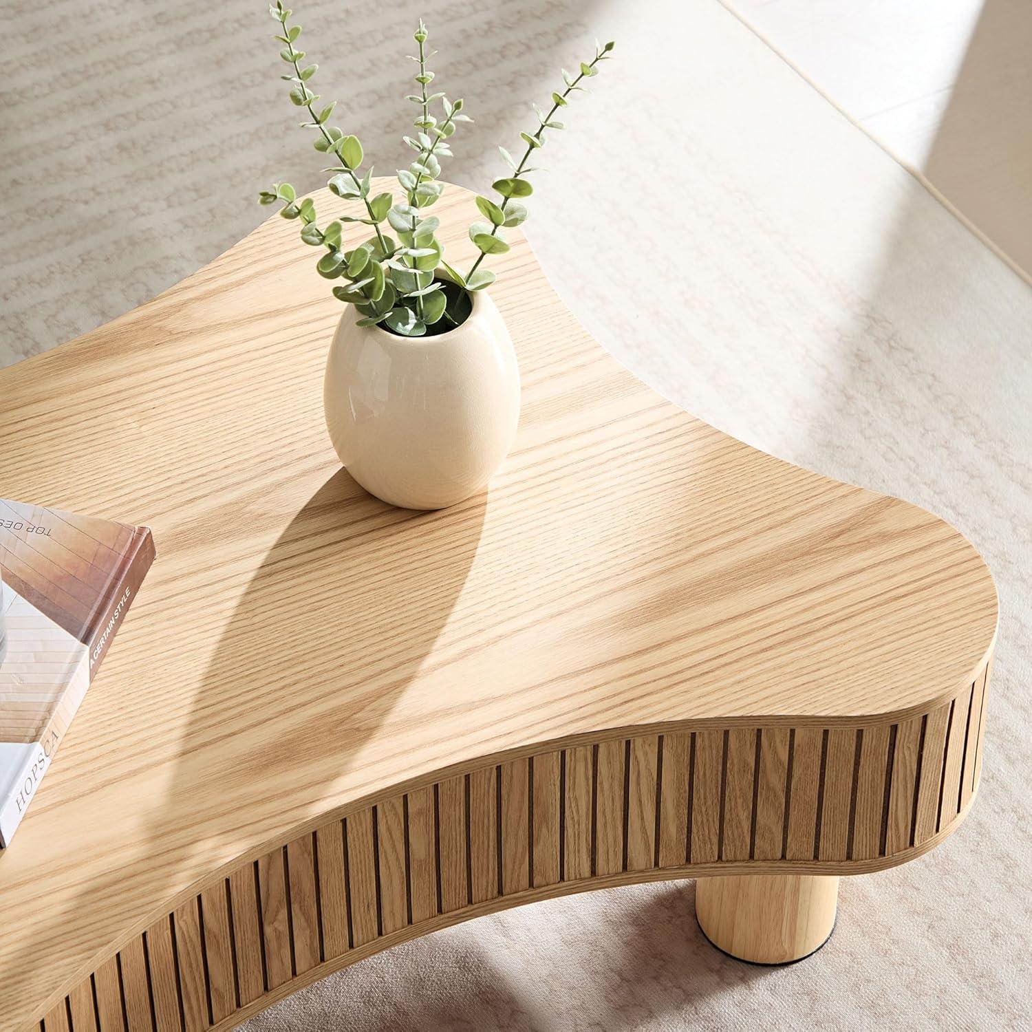 Natural Wood Irregular Shaped Coffee Table with Solid Legs