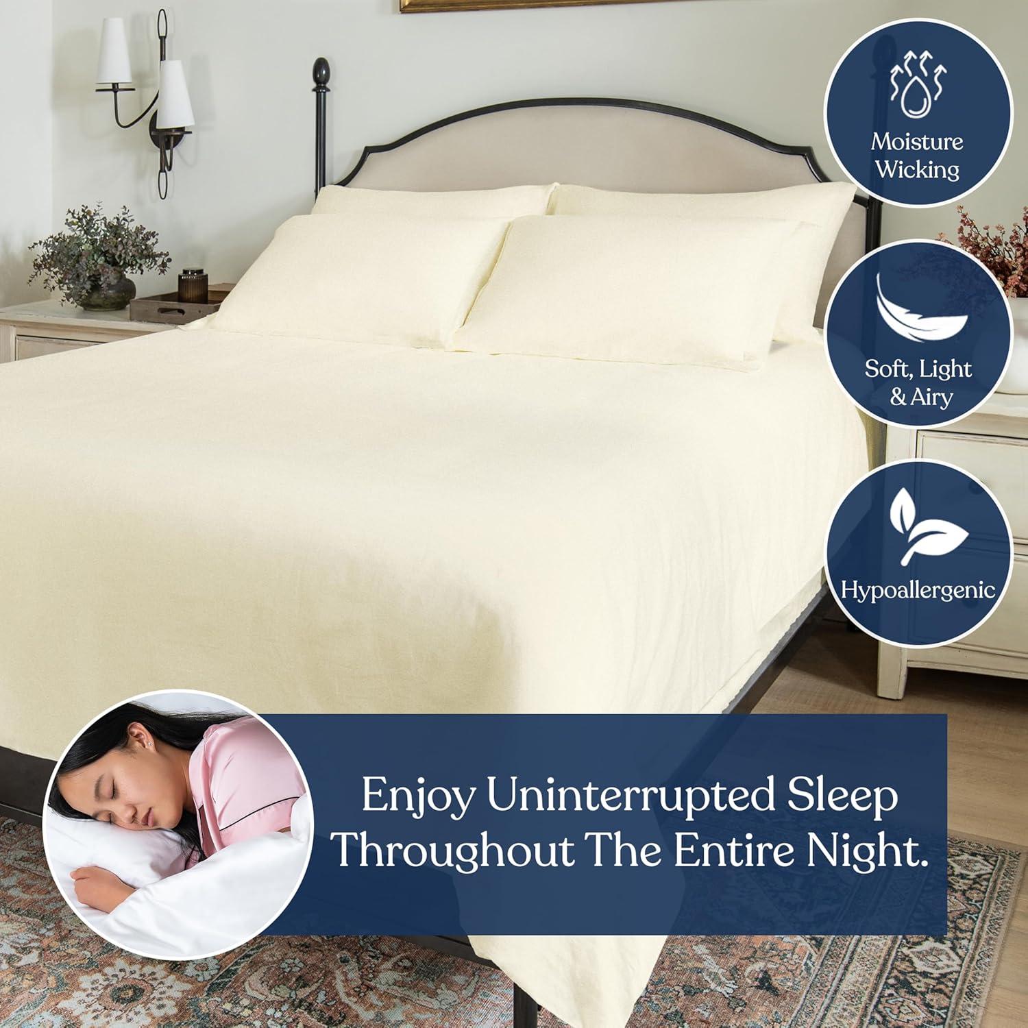 Delara Sábana de Tejido de Percal 100% Algodón Orgánico, Sábana Encimera Doble, 400 Hilos Certificados, Suave y Que Absorbe la Humedad, Ropa de Cama Transpirable de Tejido de Percal Suave y Sedoso para Mujeres, Hombres, Niños y Adolescentes