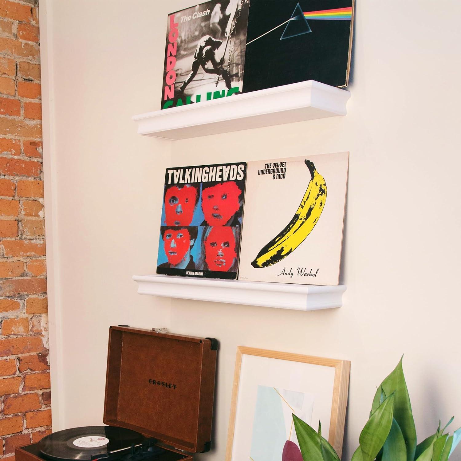 HIGH & MIGHTY Decorative 24" Floating Shelf Holds up to 20lbs, Easy Tool-Free Dry Wall Installation, Beveled, eCommerce Packaging, White