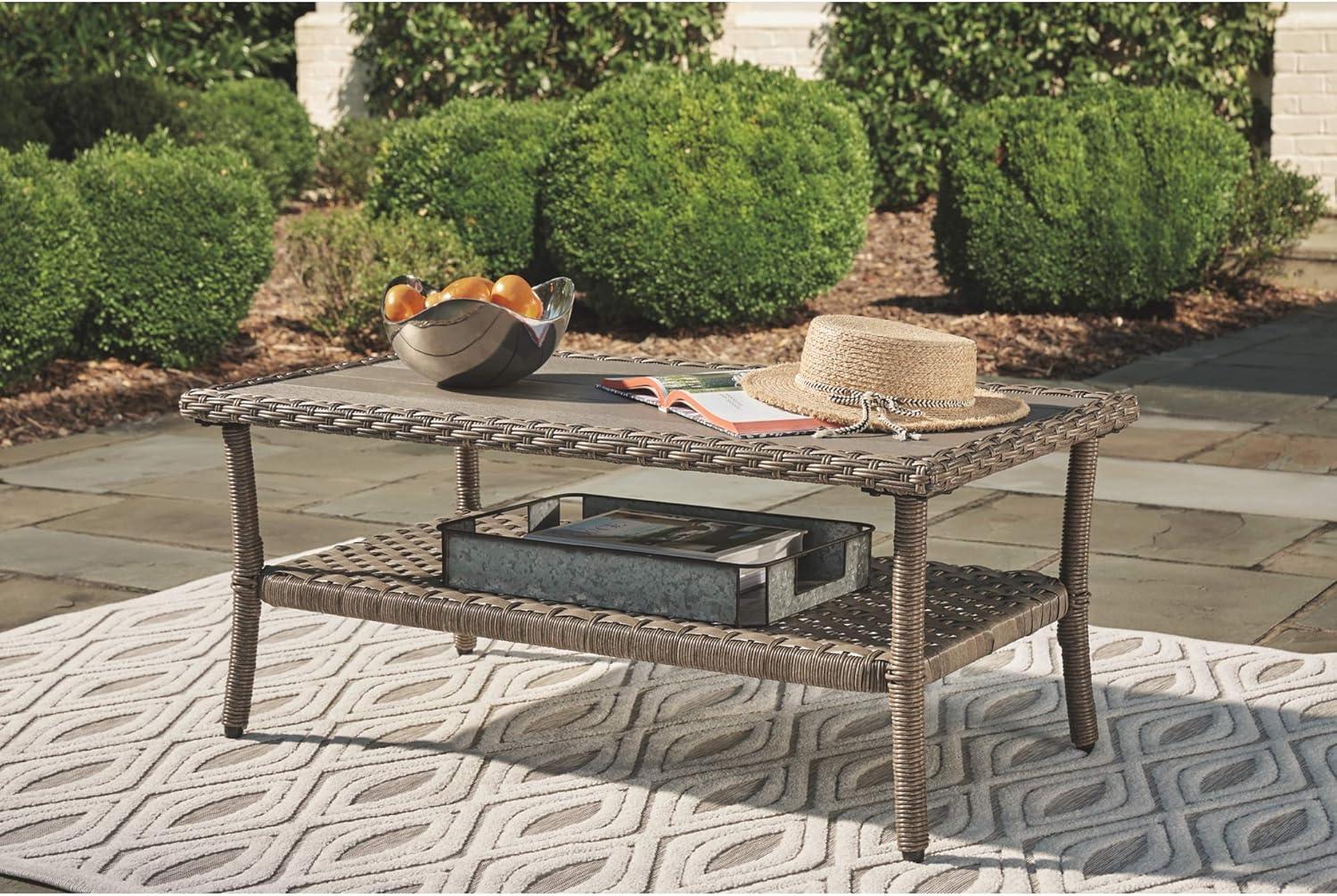 Outdoor Wicker Aluminum Base Light Brown Medium Coffee Table Garden Patio Furniture