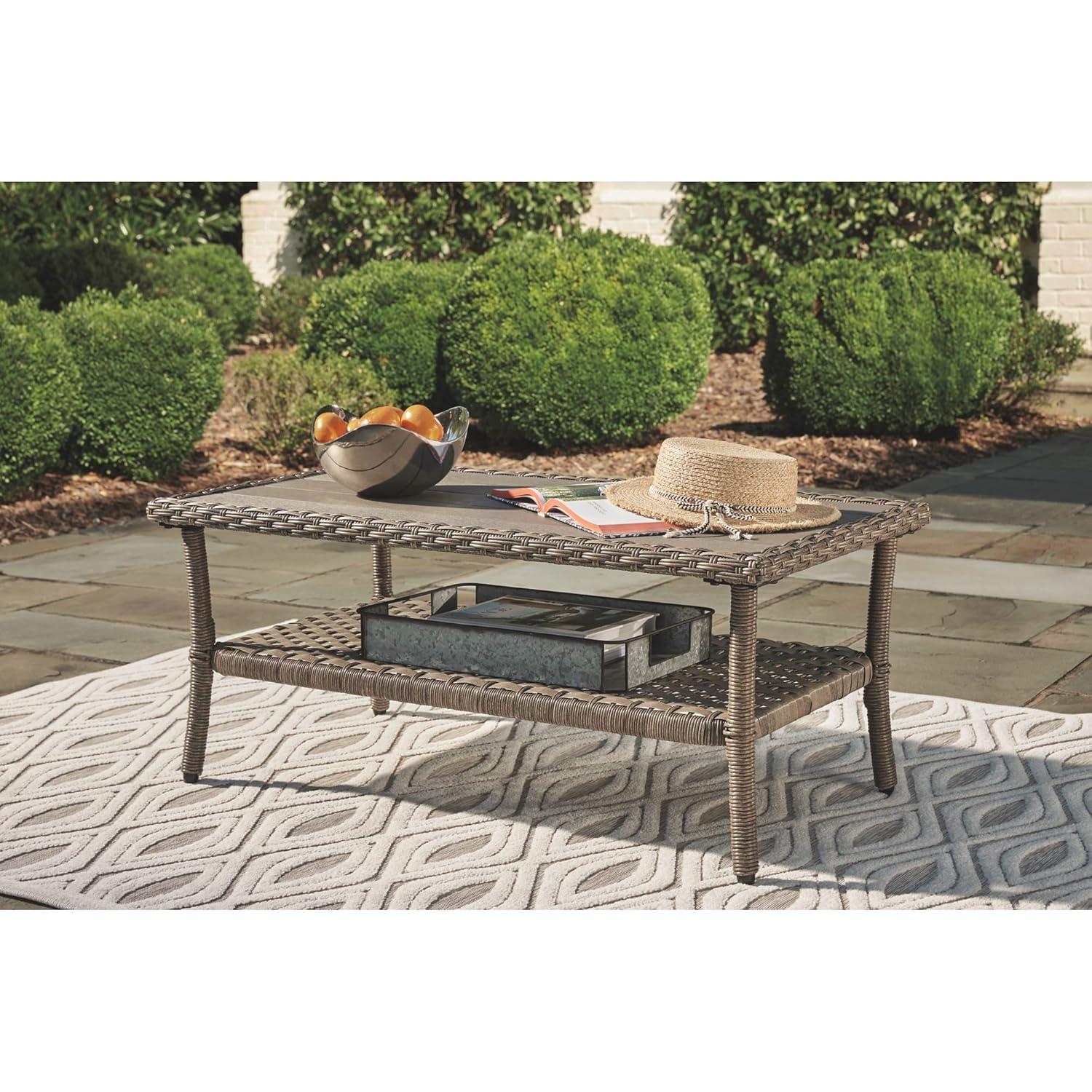 Outdoor Wicker Aluminum Base Light Brown Medium Coffee Table Garden Patio Furniture