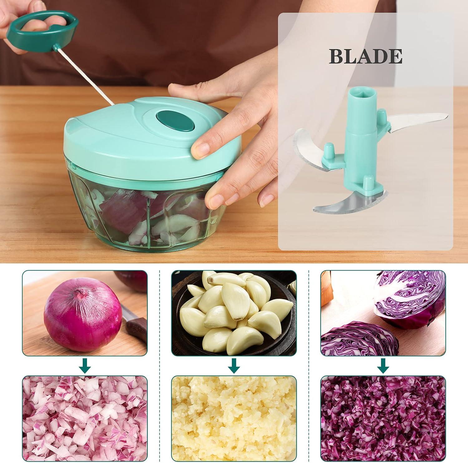 Blue BPA-Free Manual Food Chopper with Stainless Steel Blades