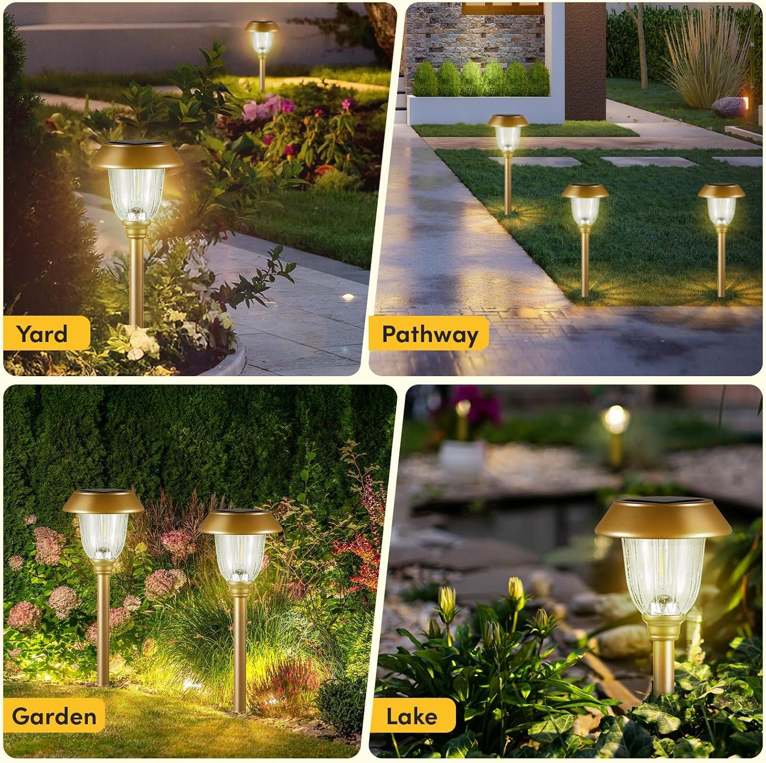MAGGIFT Solar Pathway Lights Outdoor Waterproof 6 Pack 25 Lumen, Stainless Steel & Glass Solar Garden Lights, Auto On/Off Landscape Lights for Yard Driveway, Walkway, Bright Warm White, Bronze