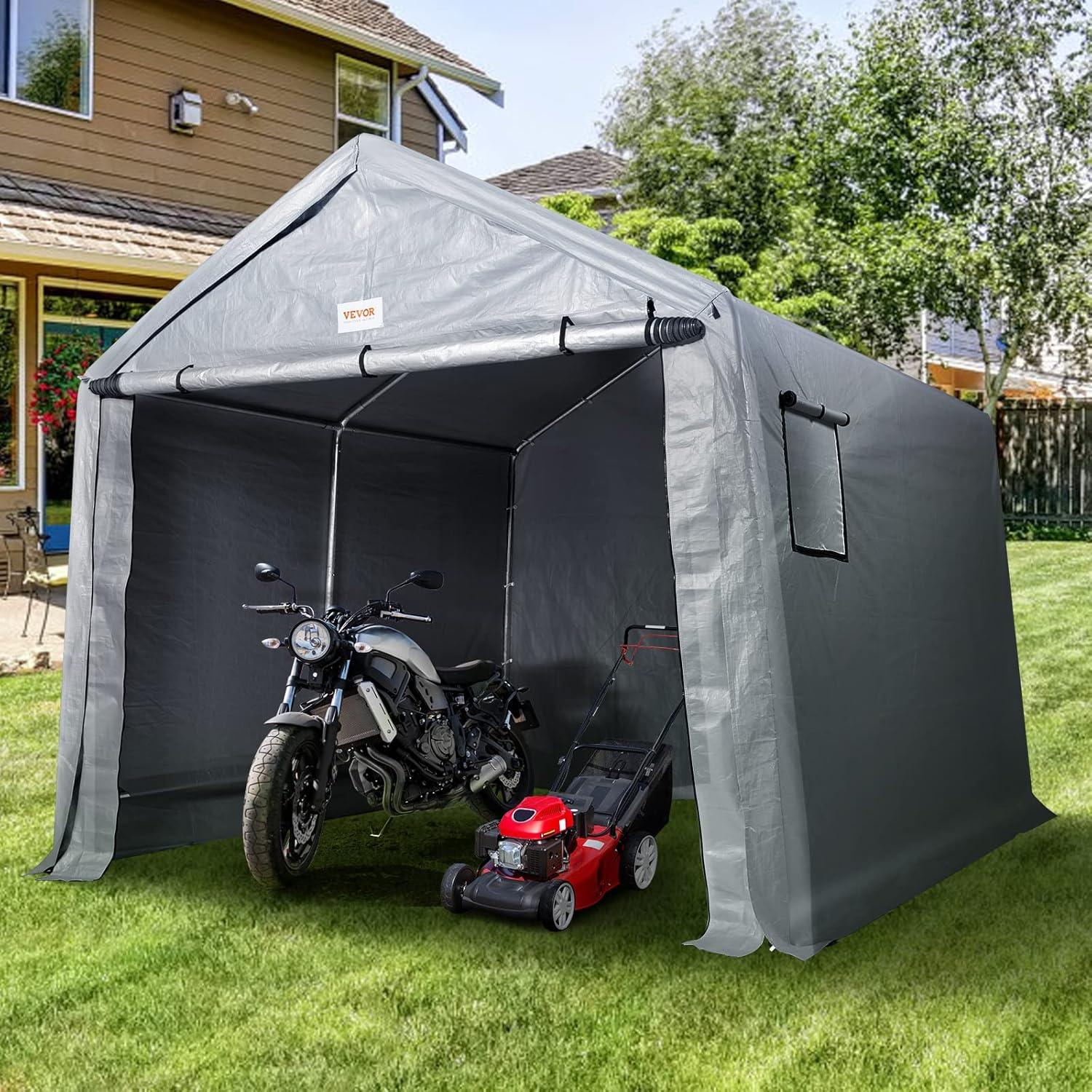 Gray 10' x 10' Portable Storage Shed with Windows and Steel Frame