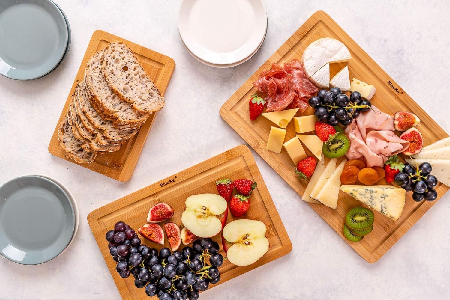 BlauKe Set of 3 Bamboo Cutting Boards with Juice Groove