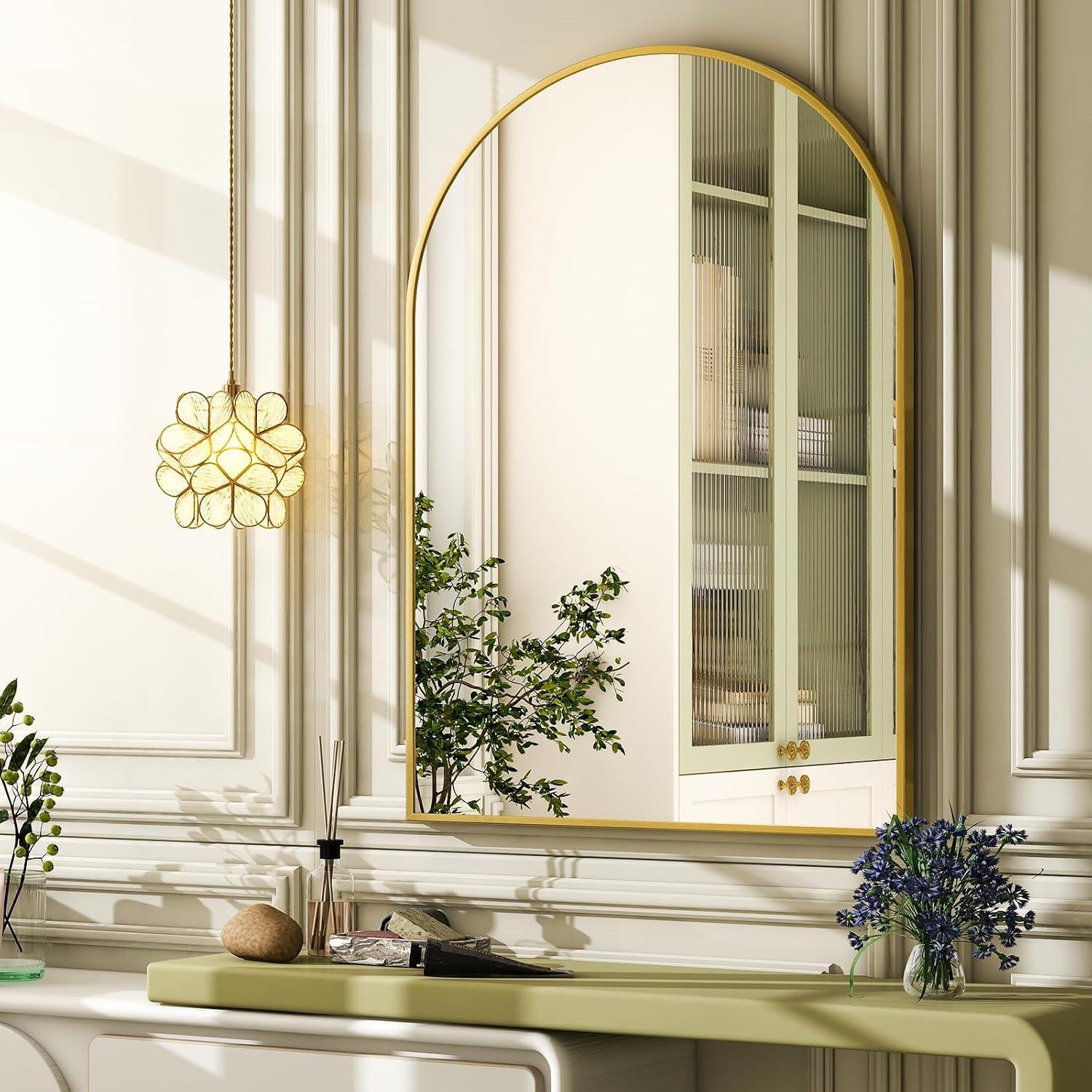 Luxhomez 36" x 24" Arch Wall Mirror for Vanity/ Bathroom, Metal Bathroom Mirror with Waterproof Aluminum Alloy Frame, Gold