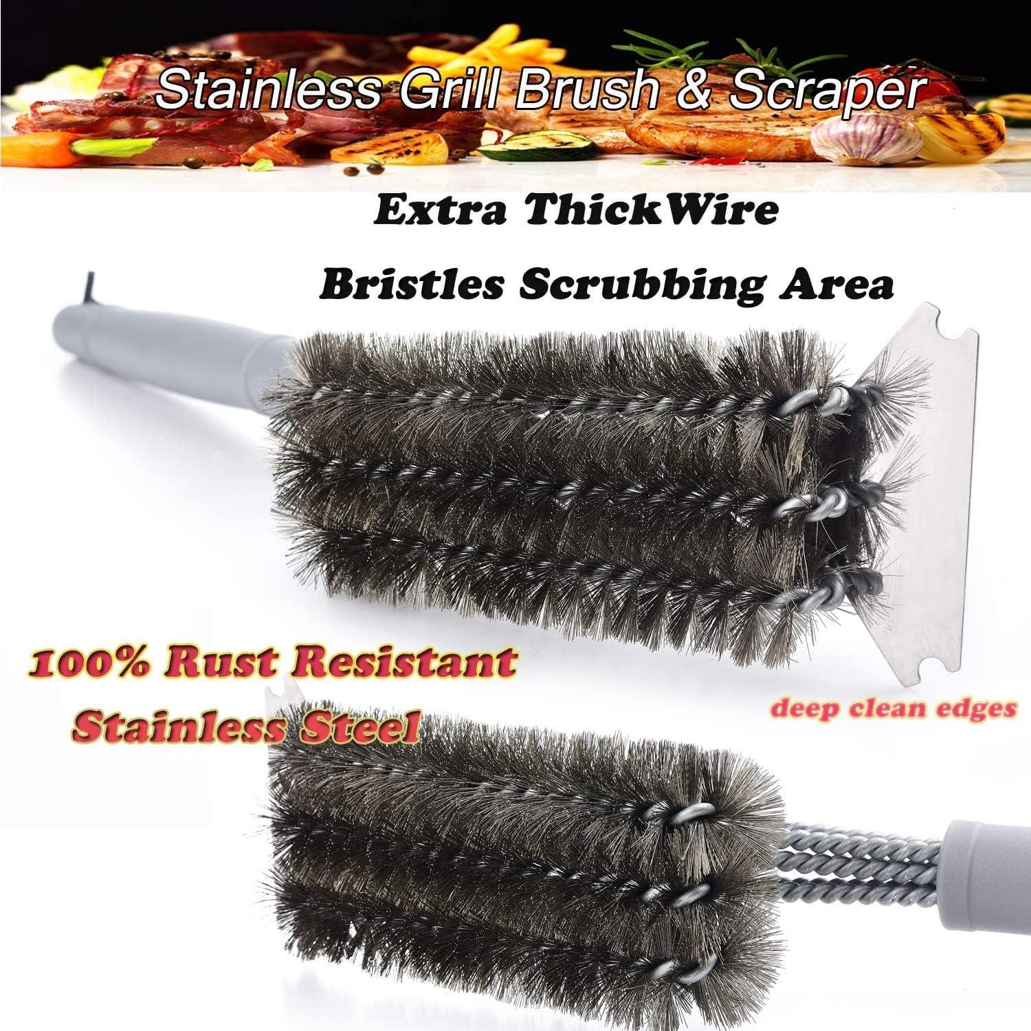 Best BBQ Grill Brush Stainless Steel 18" Barbecue Cleaning Brush w/Wire Bristles & Soft Comfortable Handle - Perfect Cleaner & Scraper for Grill Cooking Grates