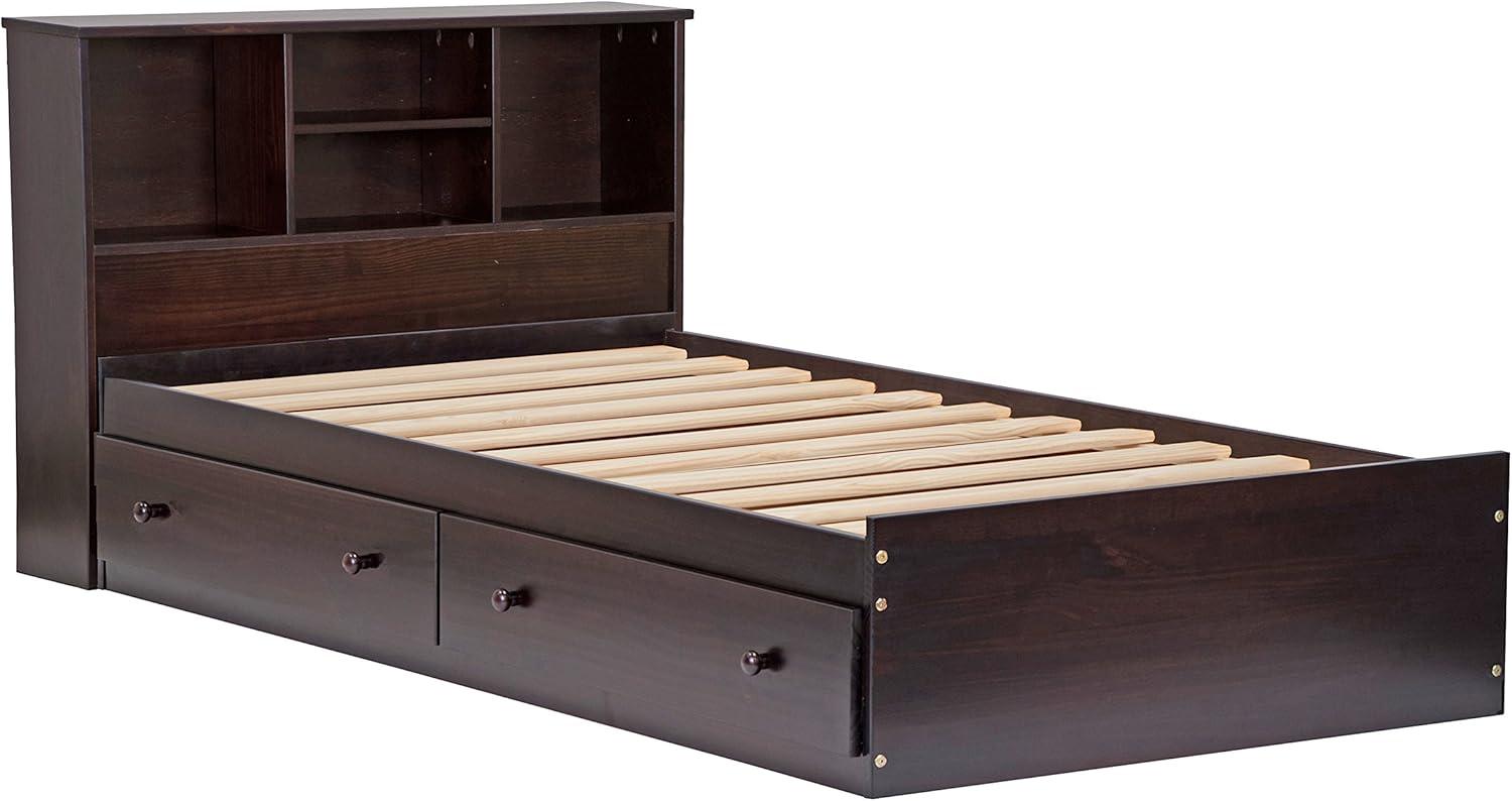 Palace Imports  100% Solid Wood Kansas Twin Size Mate's Storage Bed with Drawers Java