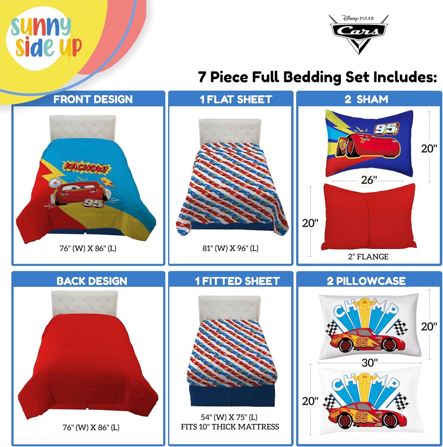 Sunny Side Up Disney Pixar Cars 7 Piece Full Size Bed Set with Sham