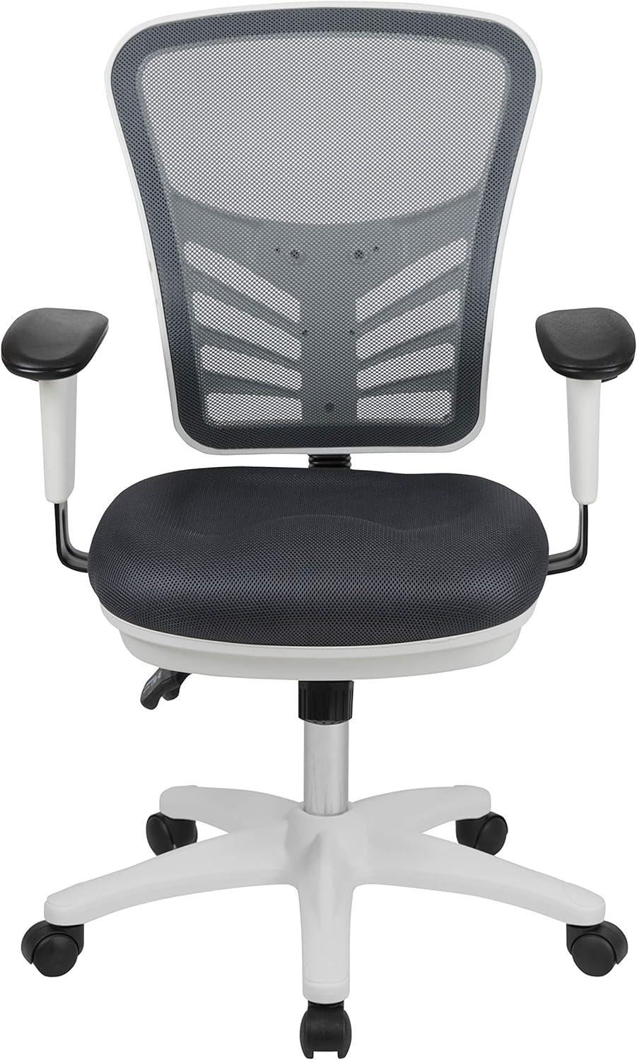 Flash Furniture Mid-Back Dark Gray Mesh Multifunction Executive Swivel Ergonomic Office Chair with Adjustable Arms and White Frame